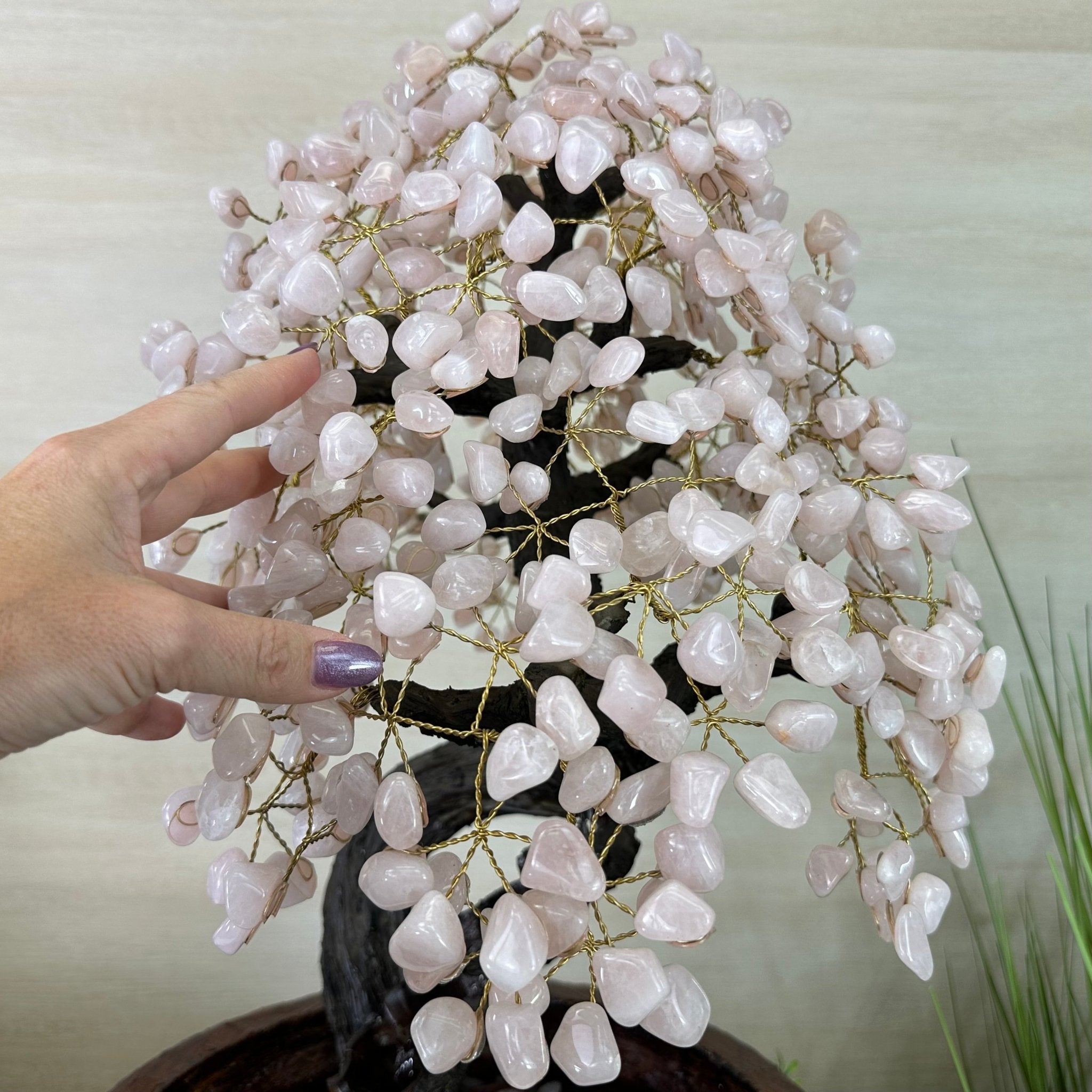 26" Tall Rose Quartz Gemstone Fountain Tree with Ceramic Bowl, 660 Gem Leaves #5458RQFB - 001 - Brazil GemsBrazil Gems26" Tall Rose Quartz Gemstone Fountain Tree with Ceramic Bowl, 660 Gem Leaves #5458RQFB - 001Gemstone Trees5458RQFB - 001