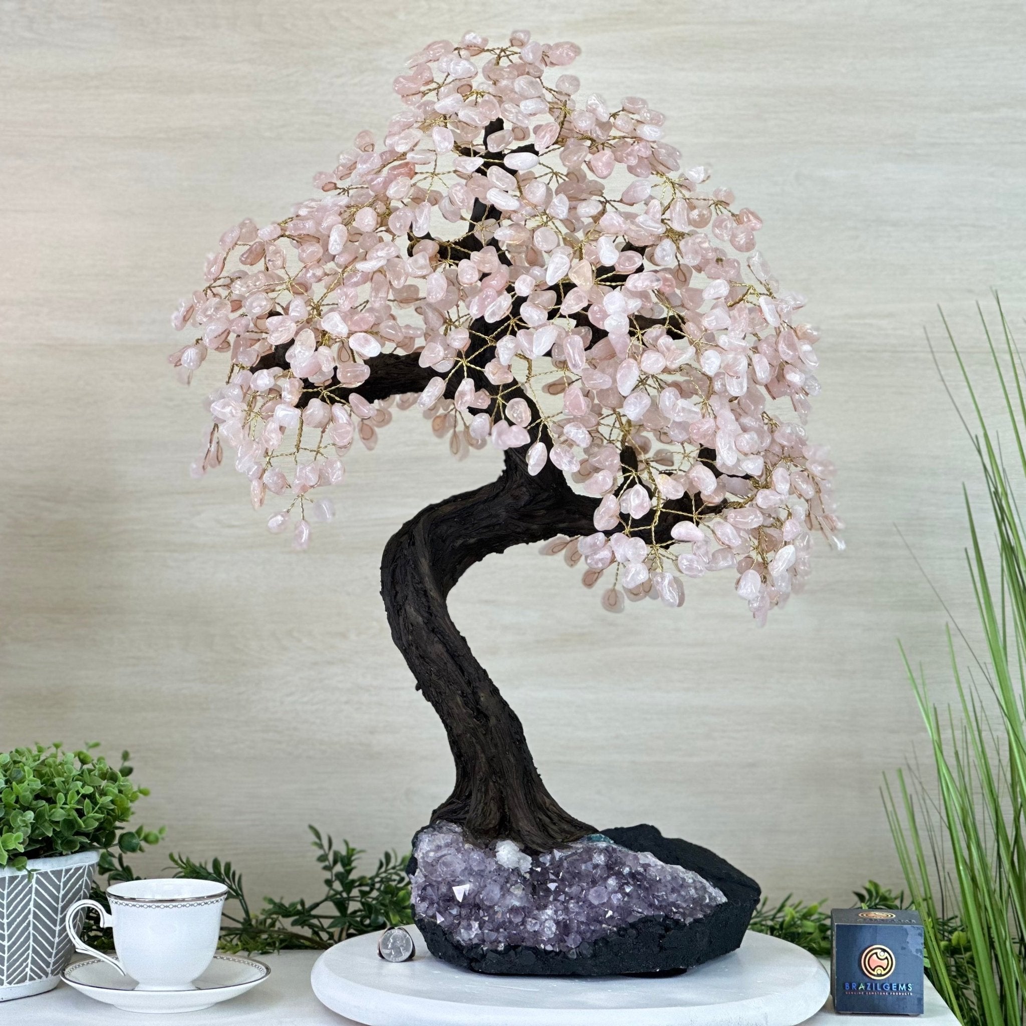 26.7" Tall Large Rose Quartz Gemstone Tree on an Amethyst Base, 720 gems #5407RQ - 015 - Brazil GemsBrazil Gems26.7" Tall Large Rose Quartz Gemstone Tree on an Amethyst Base, 720 gems #5407RQ - 015Gemstone Trees5407RQ - 015