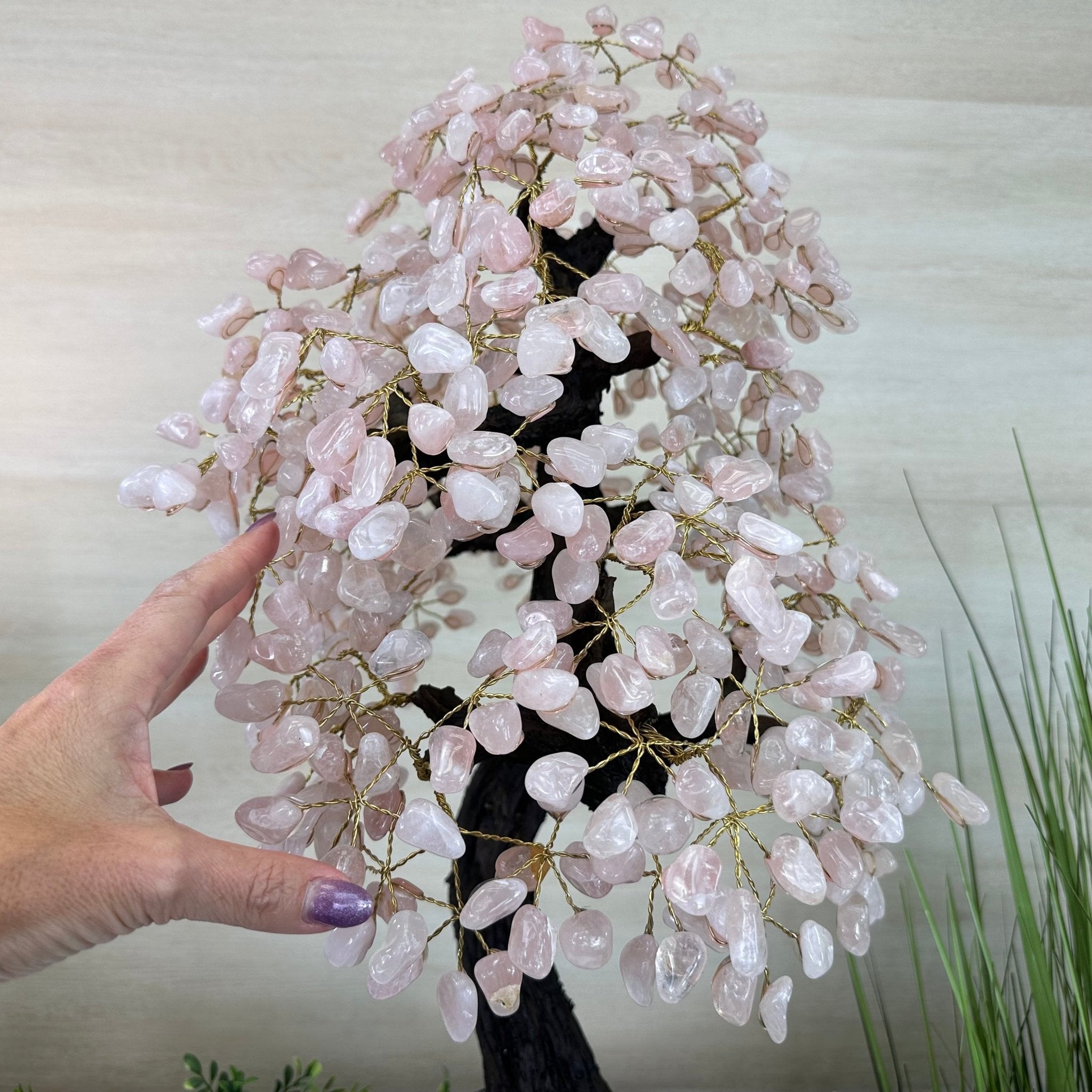 26.7" Tall Large Rose Quartz Gemstone Tree on an Amethyst Base, 720 gems #5407RQ - 015 - Brazil GemsBrazil Gems26.7" Tall Large Rose Quartz Gemstone Tree on an Amethyst Base, 720 gems #5407RQ - 015Gemstone Trees5407RQ - 015