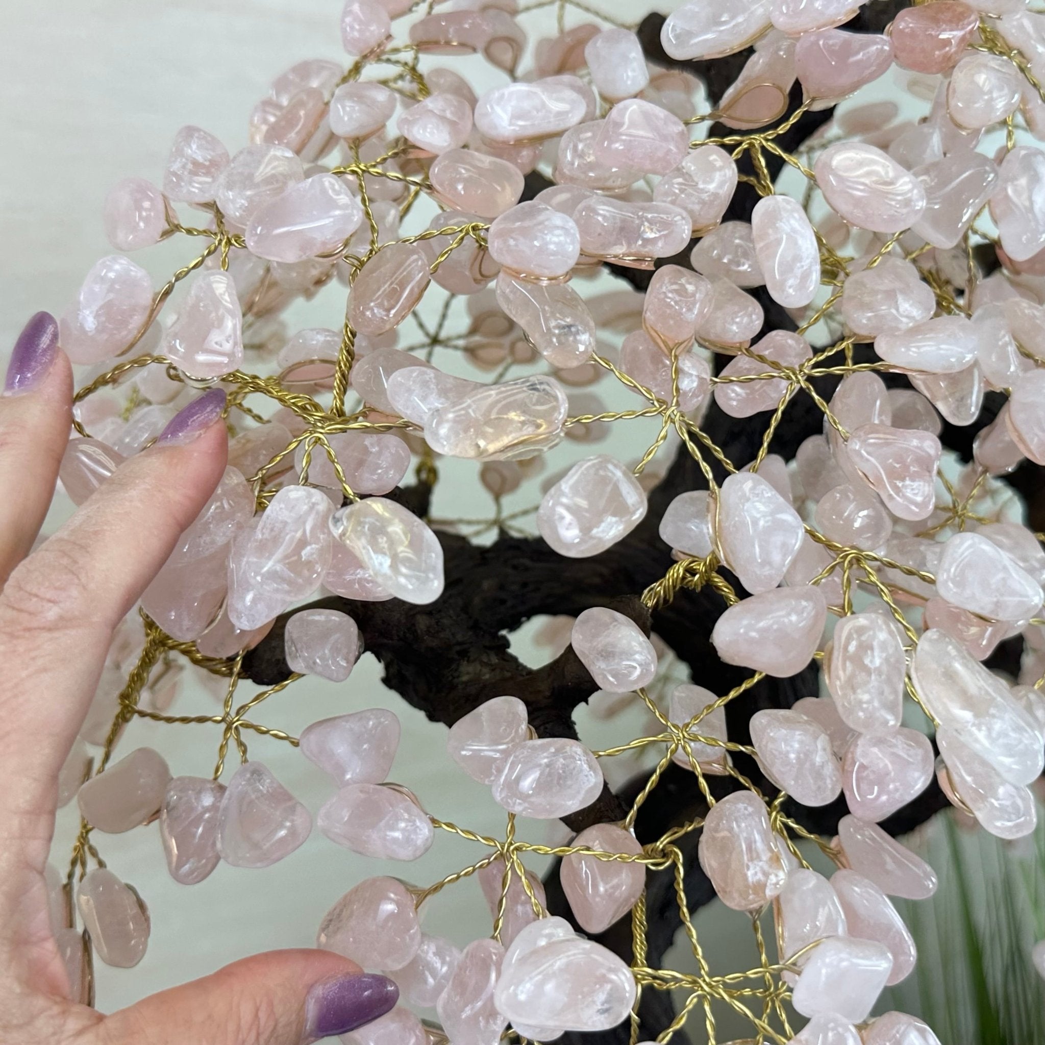 26.7" Tall Large Rose Quartz Gemstone Tree on an Amethyst Base, 720 gems #5407RQ - 015 - Brazil GemsBrazil Gems26.7" Tall Large Rose Quartz Gemstone Tree on an Amethyst Base, 720 gems #5407RQ - 015Gemstone Trees5407RQ - 015