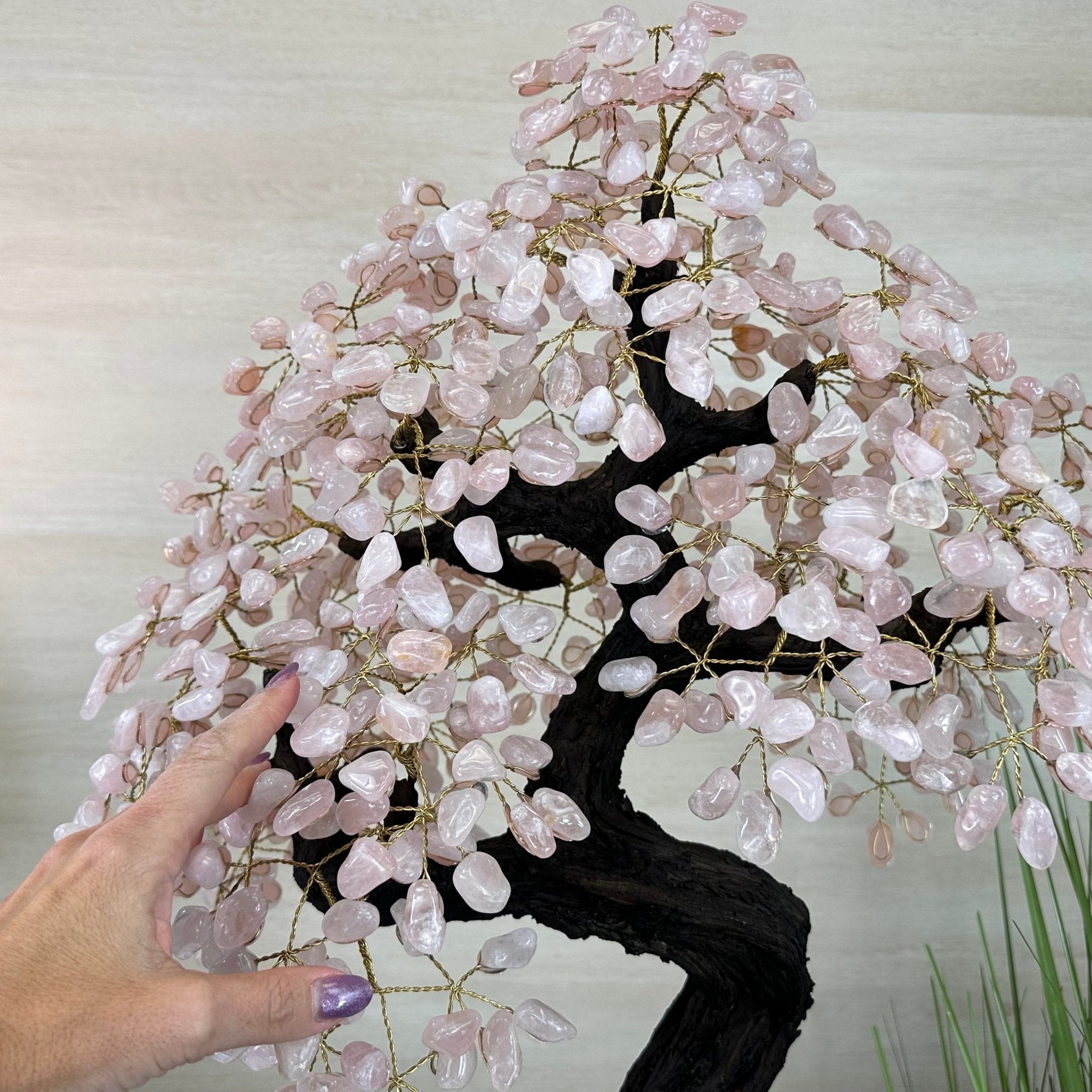 26.7" Tall Large Rose Quartz Gemstone Tree on an Amethyst Base, 720 gems #5407RQ - 015 - Brazil GemsBrazil Gems26.7" Tall Large Rose Quartz Gemstone Tree on an Amethyst Base, 720 gems #5407RQ - 015Gemstone Trees5407RQ - 015