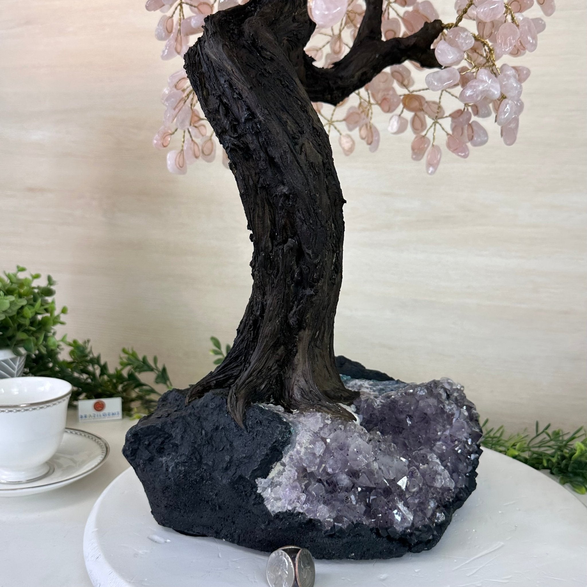 26.7" Tall Large Rose Quartz Gemstone Tree on an Amethyst Base, 720 gems #5407RQ - 015 - Brazil GemsBrazil Gems26.7" Tall Large Rose Quartz Gemstone Tree on an Amethyst Base, 720 gems #5407RQ - 015Gemstone Trees5407RQ - 015