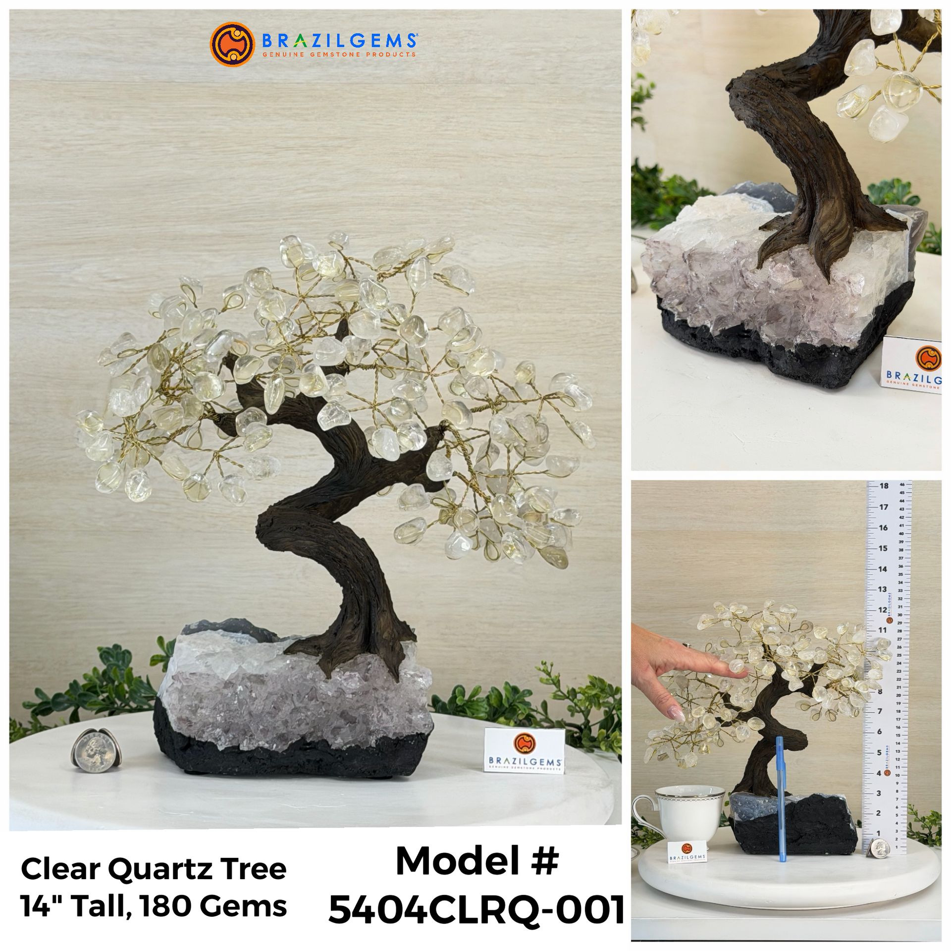 quartz bonsai tree Clear Quartz 14" Tall Bonsai Gemstone Tree, Amethyst Base **SELECT YOUR  TREE**