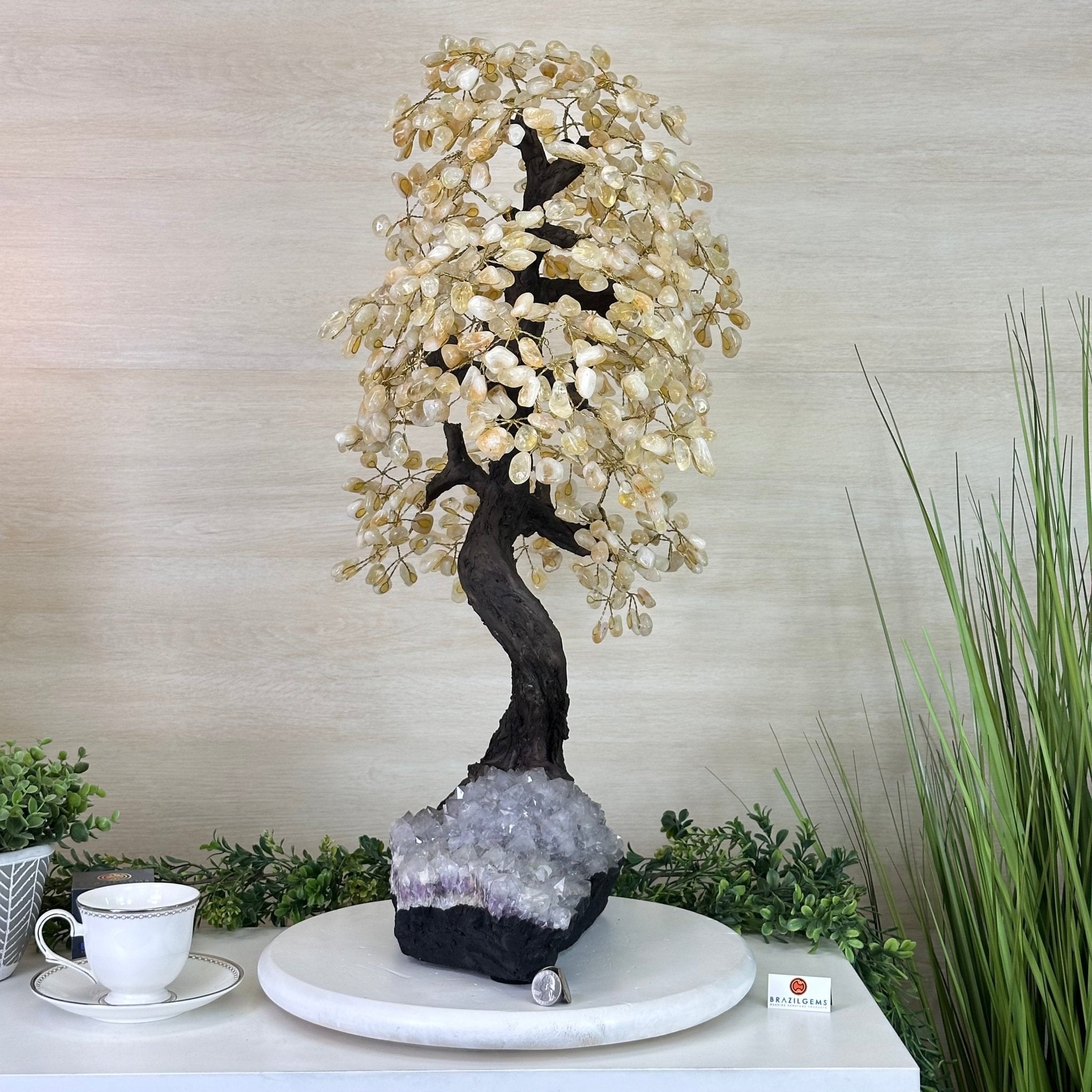 27.5" Tall Large Citrine Gemstone Tree on an Amethyst Base, 720 gems #5407CI - 015 - Brazil GemsBrazil Gems27.5" Tall Large Citrine Gemstone Tree on an Amethyst Base, 720 gems #5407CI - 015Gemstone Trees5407CI - 015