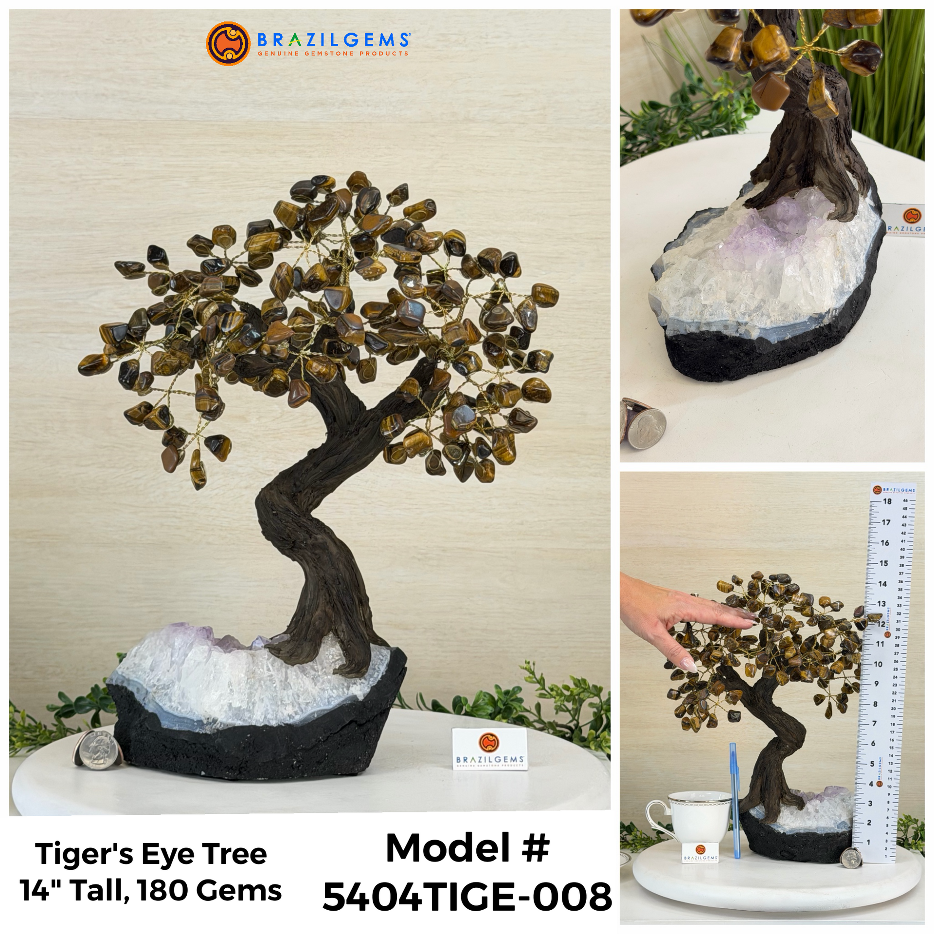 bonsai gem tree Tiger's Eye 14" Tall Bonsai Gemstone Tree, Amethyst Base **SELECT YOUR TREE**