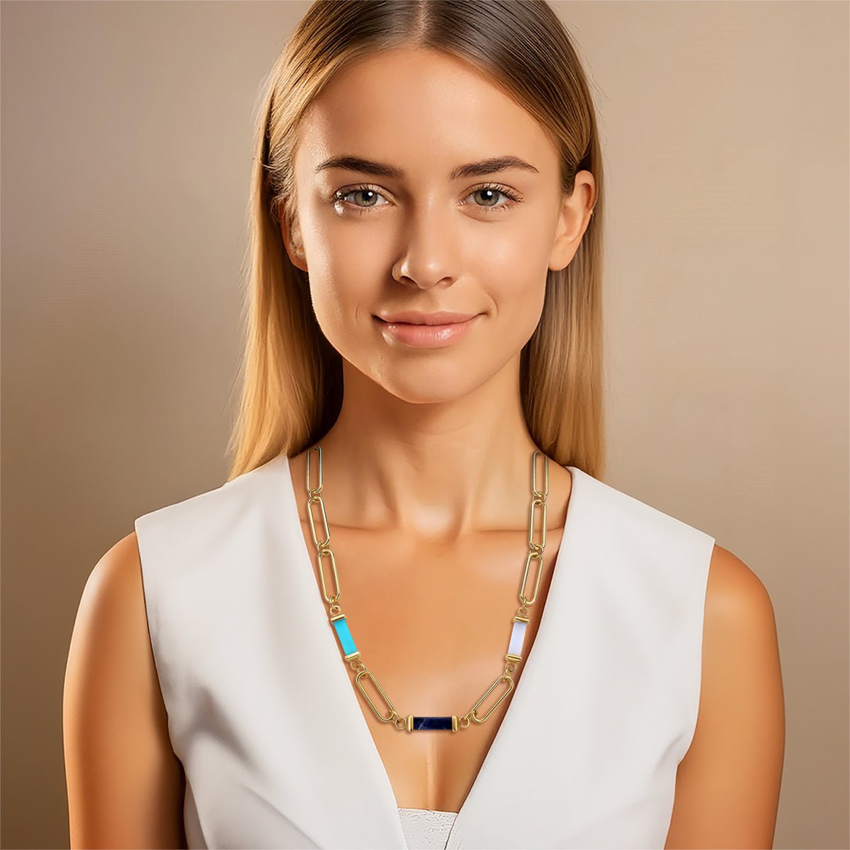 3 - Stone Paper Clip Collar Necklace 18K Gold Plated - Brazil GemsBrazil Gems3 - Stone Paper Clip Collar Necklace 18K Gold PlatedNecklace12GP9797 - 318