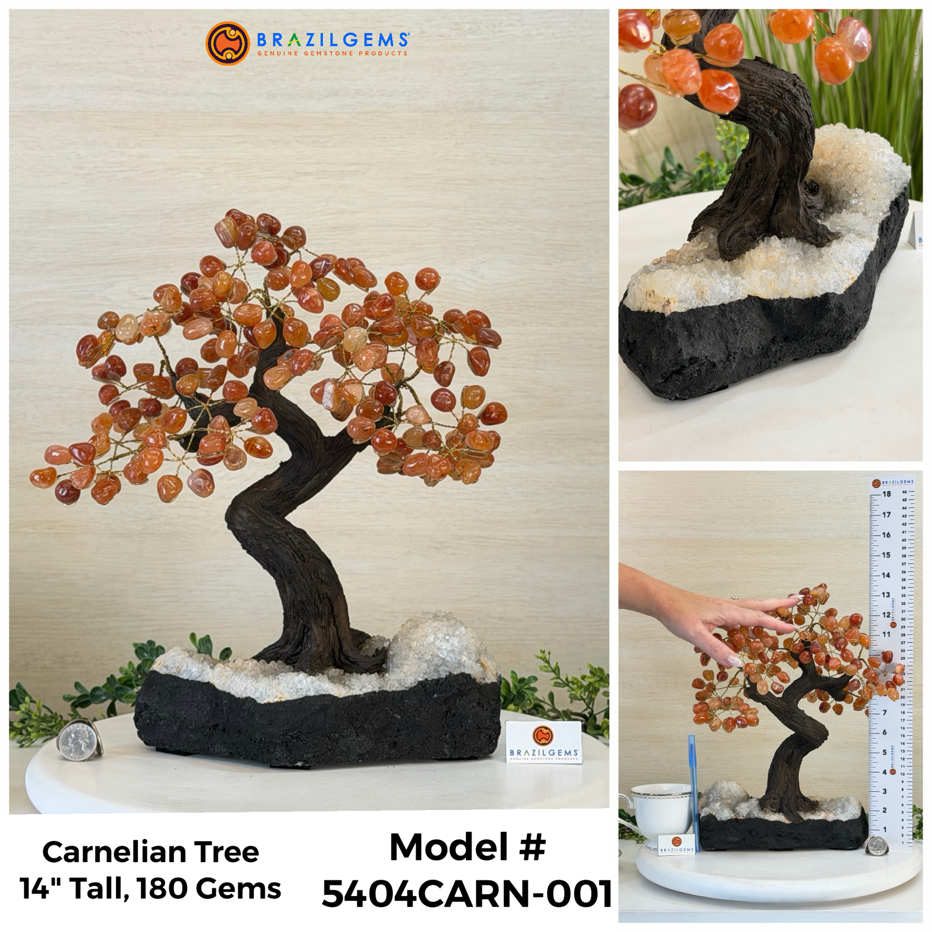 bonsai beads tree Carnelian Handmade Gemstone Tree 14" Tall Model #5404CARN