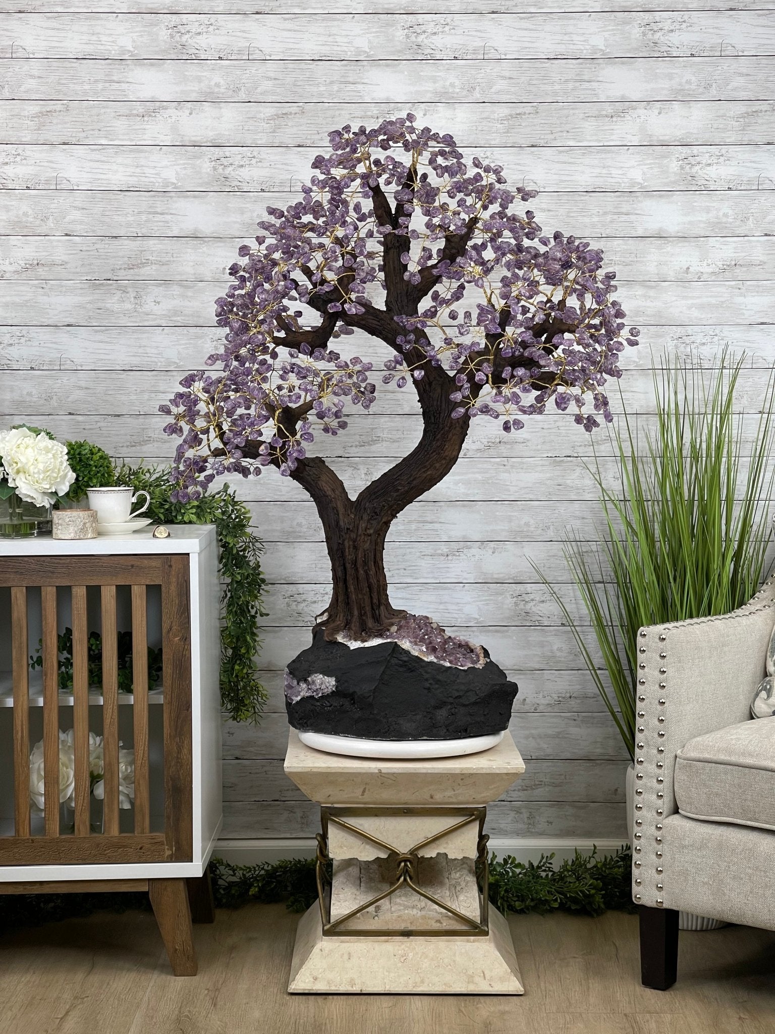 Special Amethyst & Rose Quartz Gemstone Tree Model #5440AMRQ