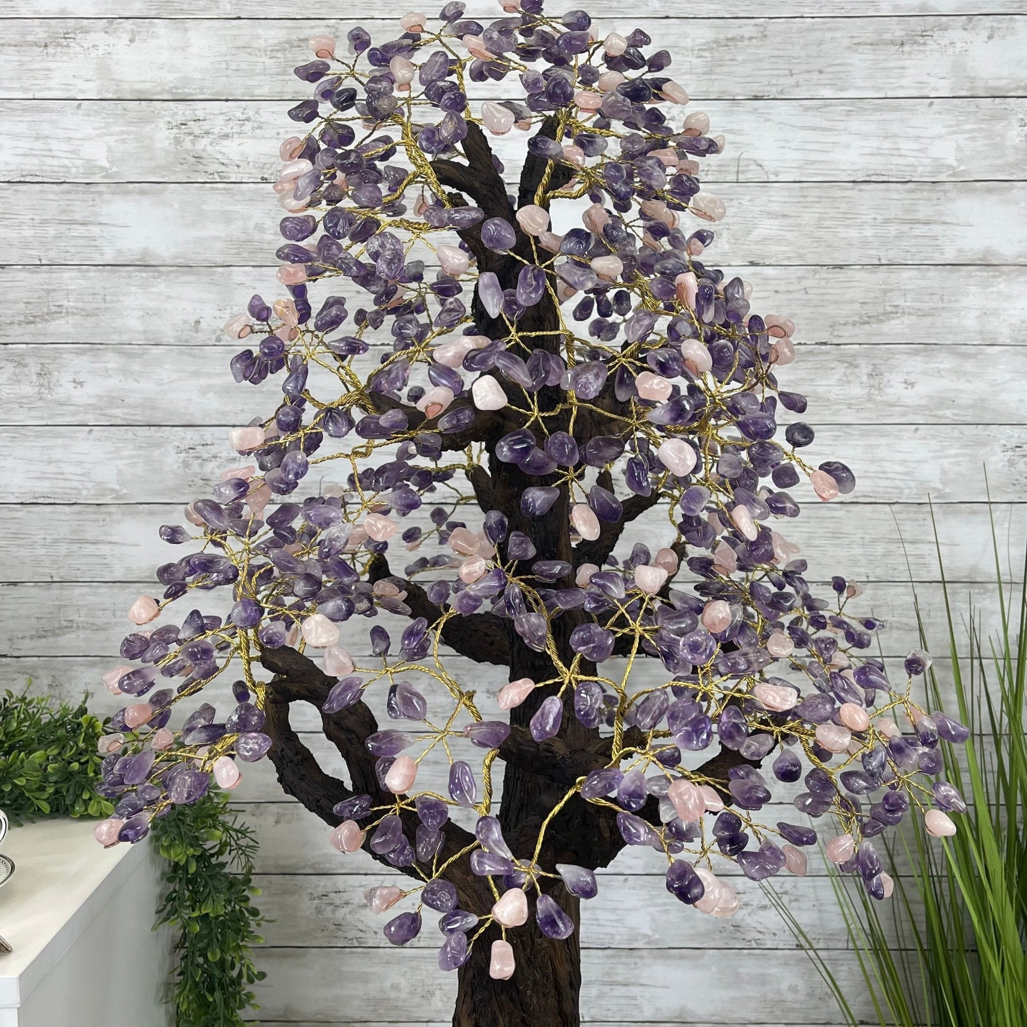 Special Amethyst & Rose Quartz Gemstone Tree Model #5440AMRQ