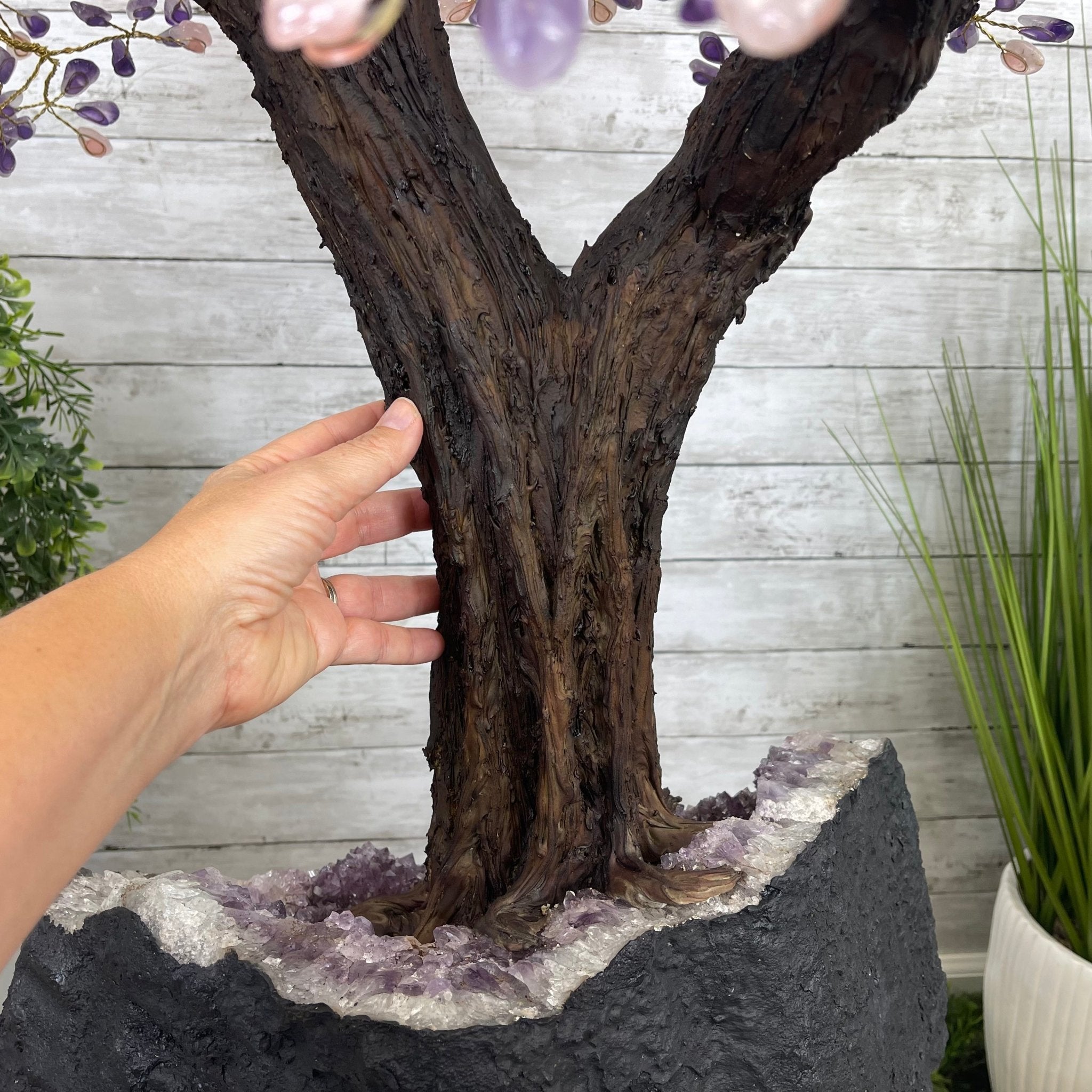 100％本物 Quartz Rose & Amethyst Special Gemstone #5440AMRQ Model Tree 彫刻・オブジェ