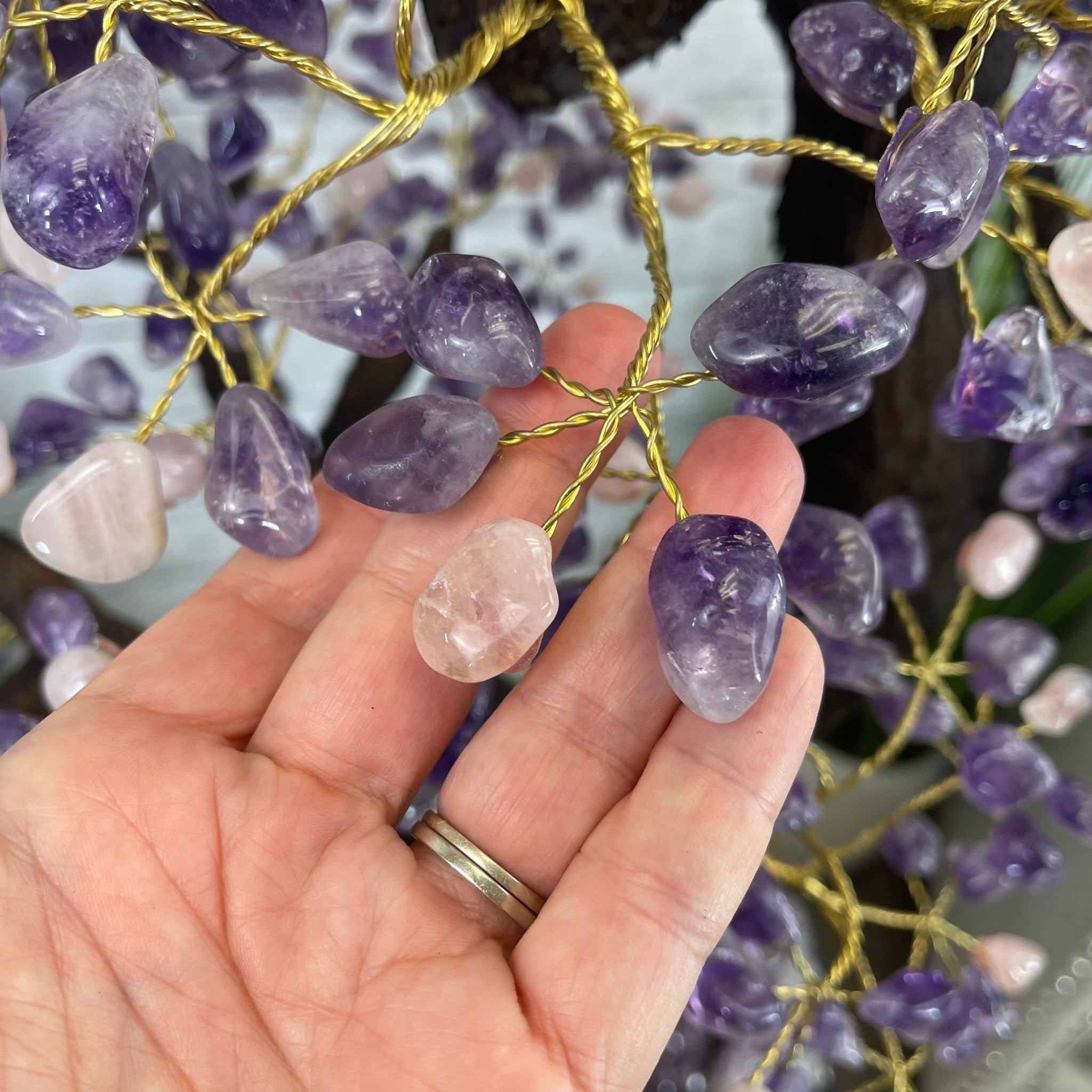 Special Amethyst & Rose Quartz Gemstone Tree Model #5440AMRQ