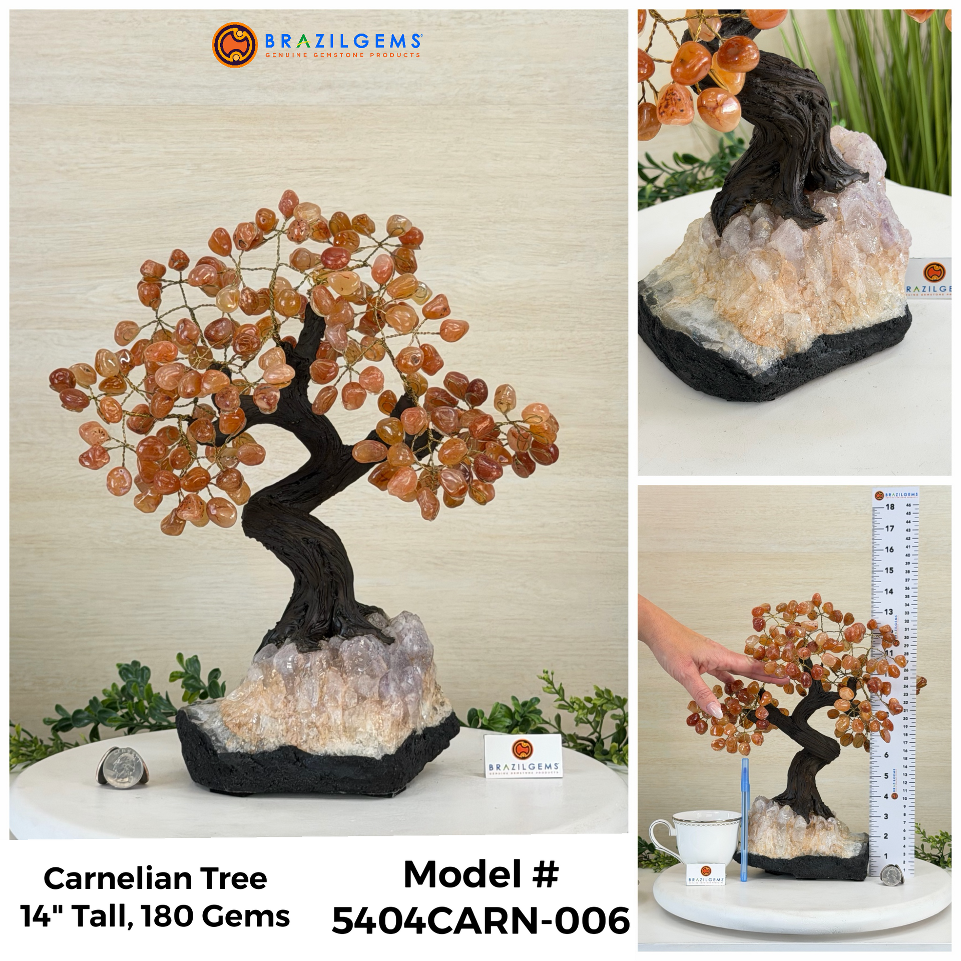 crystal wire bonsai tree Carnelian Handmade Gemstone Tree 14" Tall Model #5404CARN