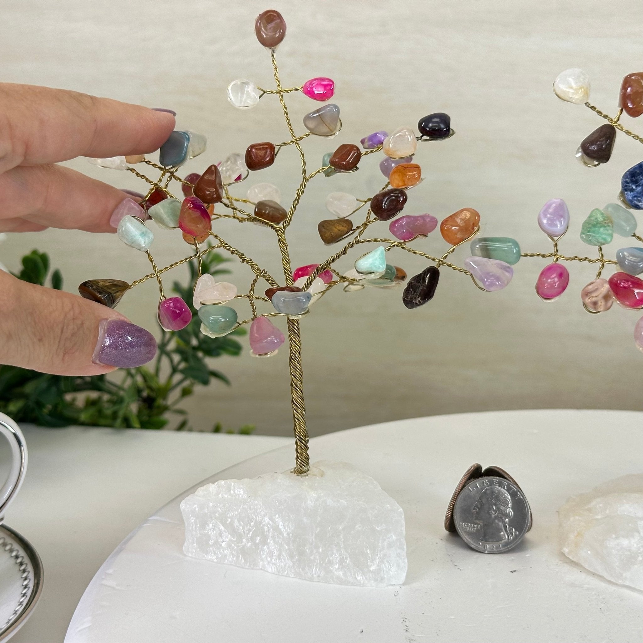 6" Tall Mixed Gems Handmade Wire Gem Tree with Quartz base, 50 Gems #5310MGMQ - Brazil GemsBrazil Gems6" Tall Mixed Gems Handmade Wire Gem Tree with Quartz base, 50 Gems #5310MGMQGemstone Trees5310MGMQ