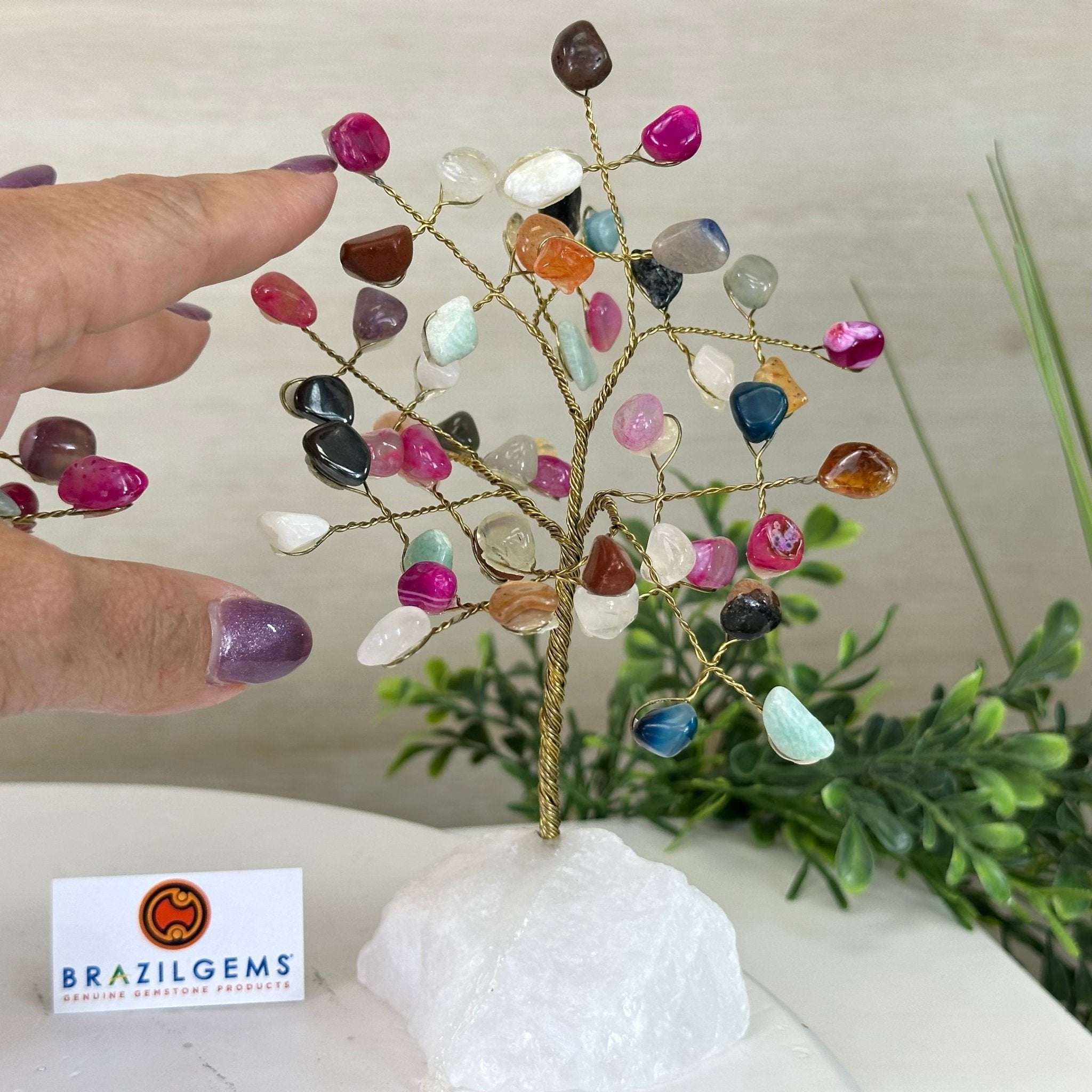 6" Tall Mixed Gems Handmade Wire Gem Tree with Quartz base, 50 Gems #5310MGMQ - Brazil GemsBrazil Gems6" Tall Mixed Gems Handmade Wire Gem Tree with Quartz base, 50 Gems #5310MGMQGemstone Trees5310MGMQ