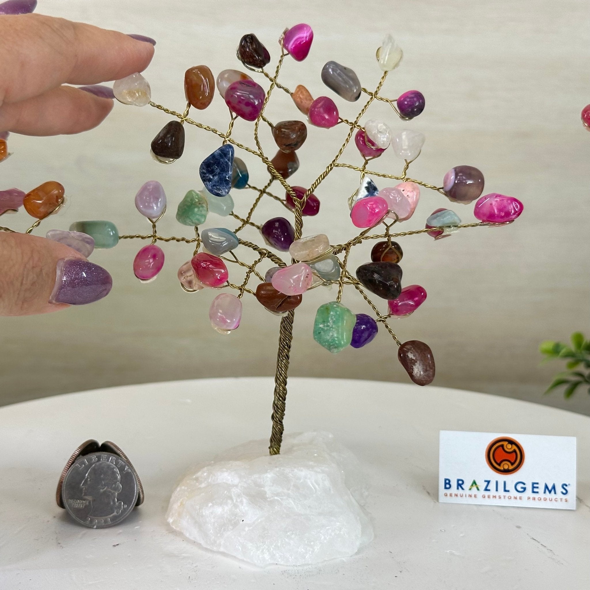 6" Tall Mixed Gems Handmade Wire Gem Tree with Quartz base, 50 Gems #5310MGMQ - Brazil GemsBrazil Gems6" Tall Mixed Gems Handmade Wire Gem Tree with Quartz base, 50 Gems #5310MGMQGemstone Trees5310MGMQ