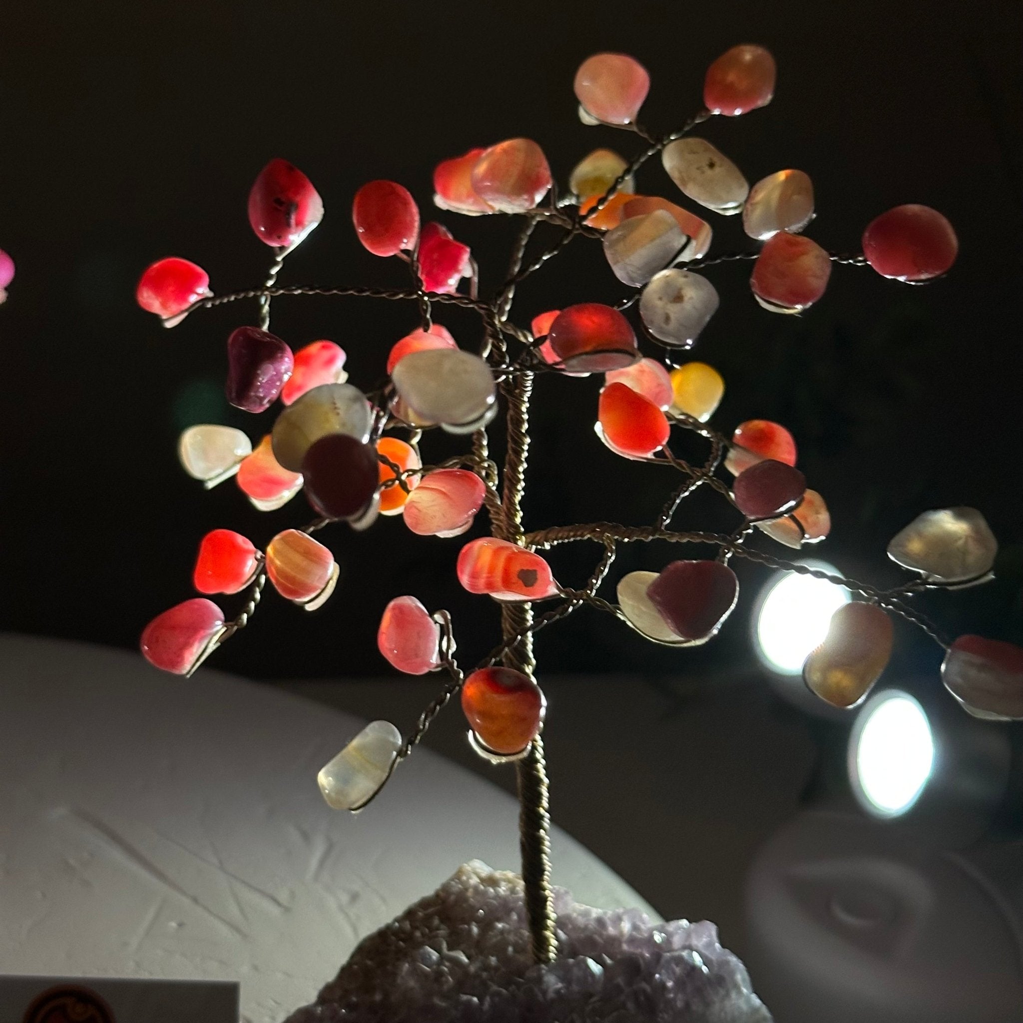 6" Tall Pink Agate Handmade Wire Gem Tree with Crystal base, 50 Gems #5310PAAM - Brazil GemsBrazil Gems6" Tall Pink Agate Handmade Wire Gem Tree with Crystal base, 50 Gems #5310PAAMGemstone Trees5310PAAM