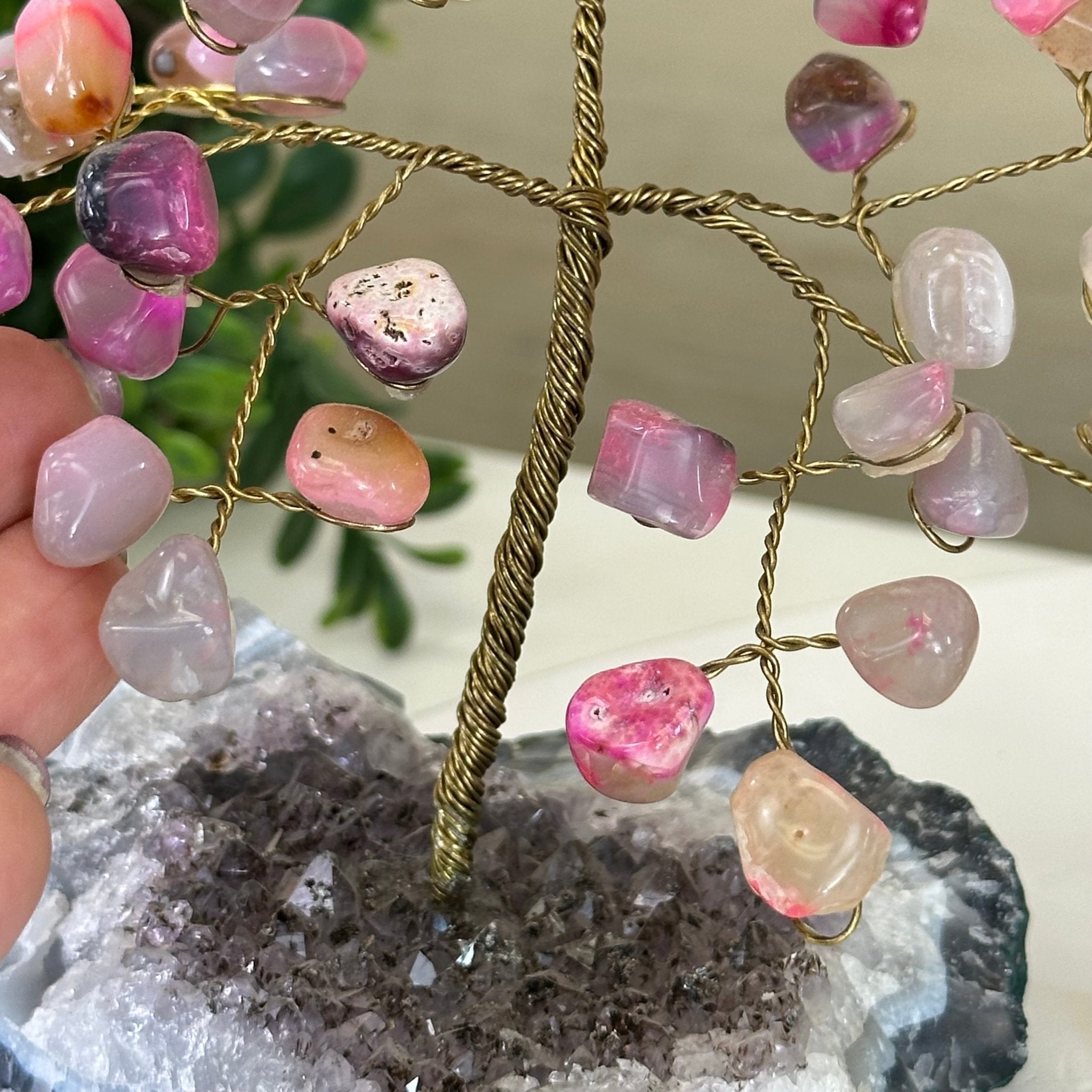 6" Tall Pink Agate Handmade Wire Gem Tree with Crystal base, 50 Gems #5310PAAM - Brazil GemsBrazil Gems6" Tall Pink Agate Handmade Wire Gem Tree with Crystal base, 50 Gems #5310PAAMGemstone Trees5310PAAM