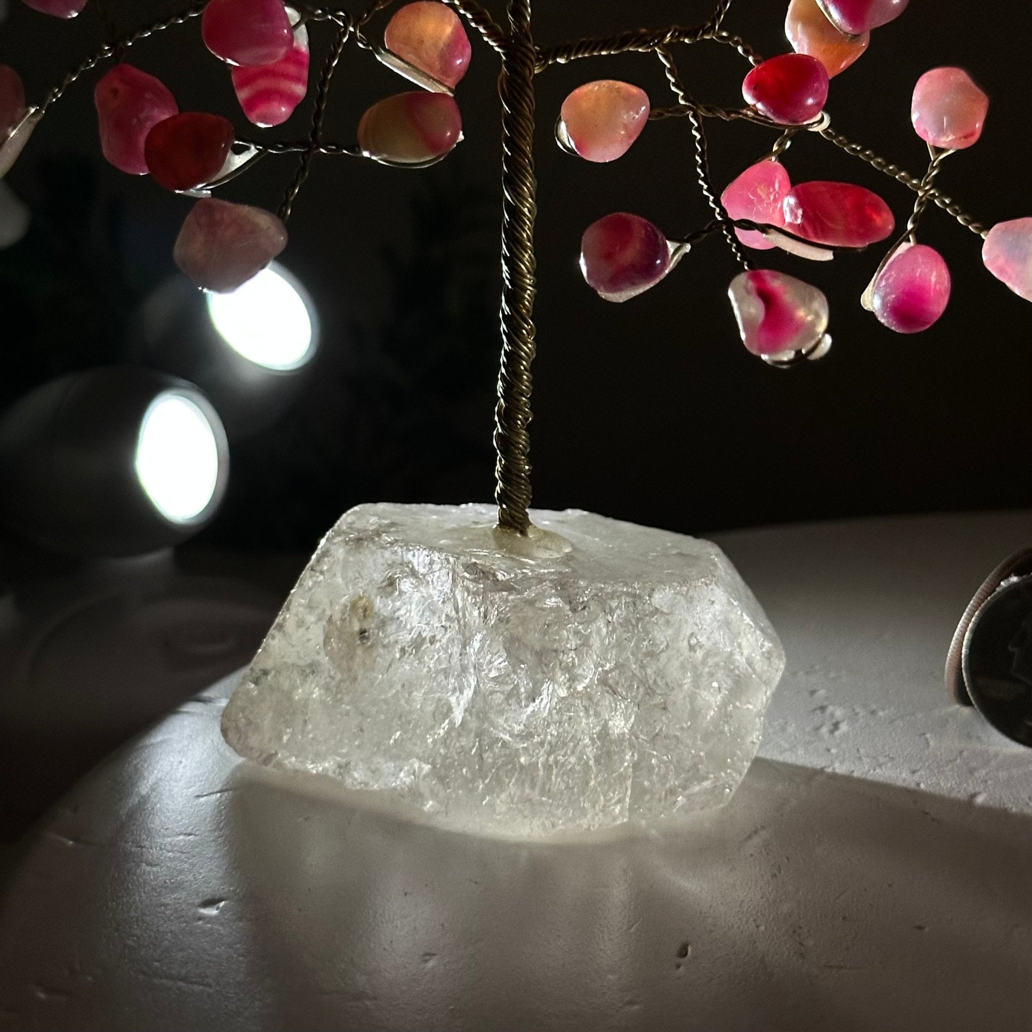 6" Tall Pink Agate Handmade Wire Gem Tree with Quartz base, 50 Gems #5310PACQ - Brazil GemsBrazil Gems6" Tall Pink Agate Handmade Wire Gem Tree with Quartz base, 50 Gems #5310PACQGemstone Trees5310PACQ