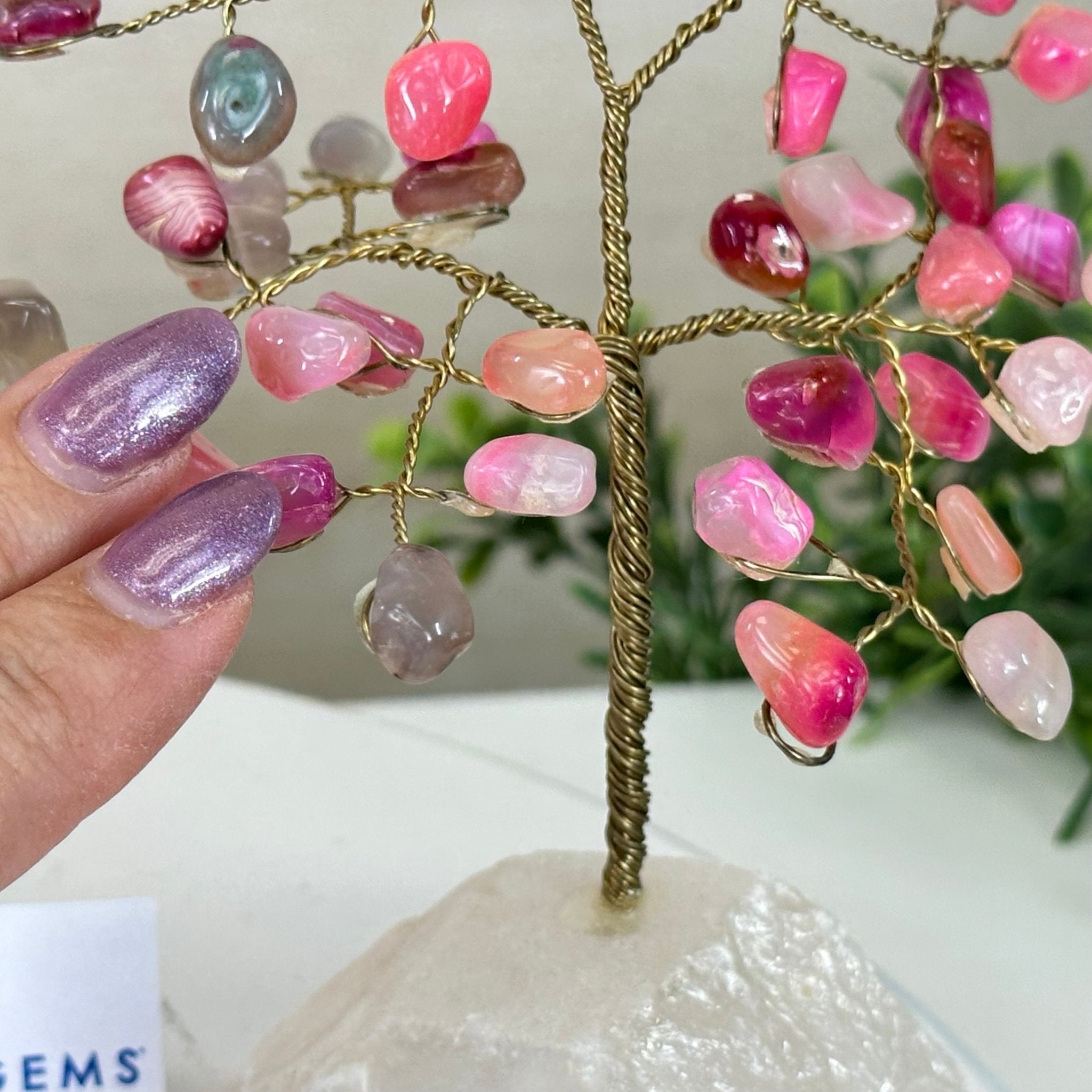 6" Tall Pink Agate Handmade Wire Gem Tree with Quartz base, 50 Gems #5310PACQ - Brazil GemsBrazil Gems6" Tall Pink Agate Handmade Wire Gem Tree with Quartz base, 50 Gems #5310PACQGemstone Trees5310PACQ