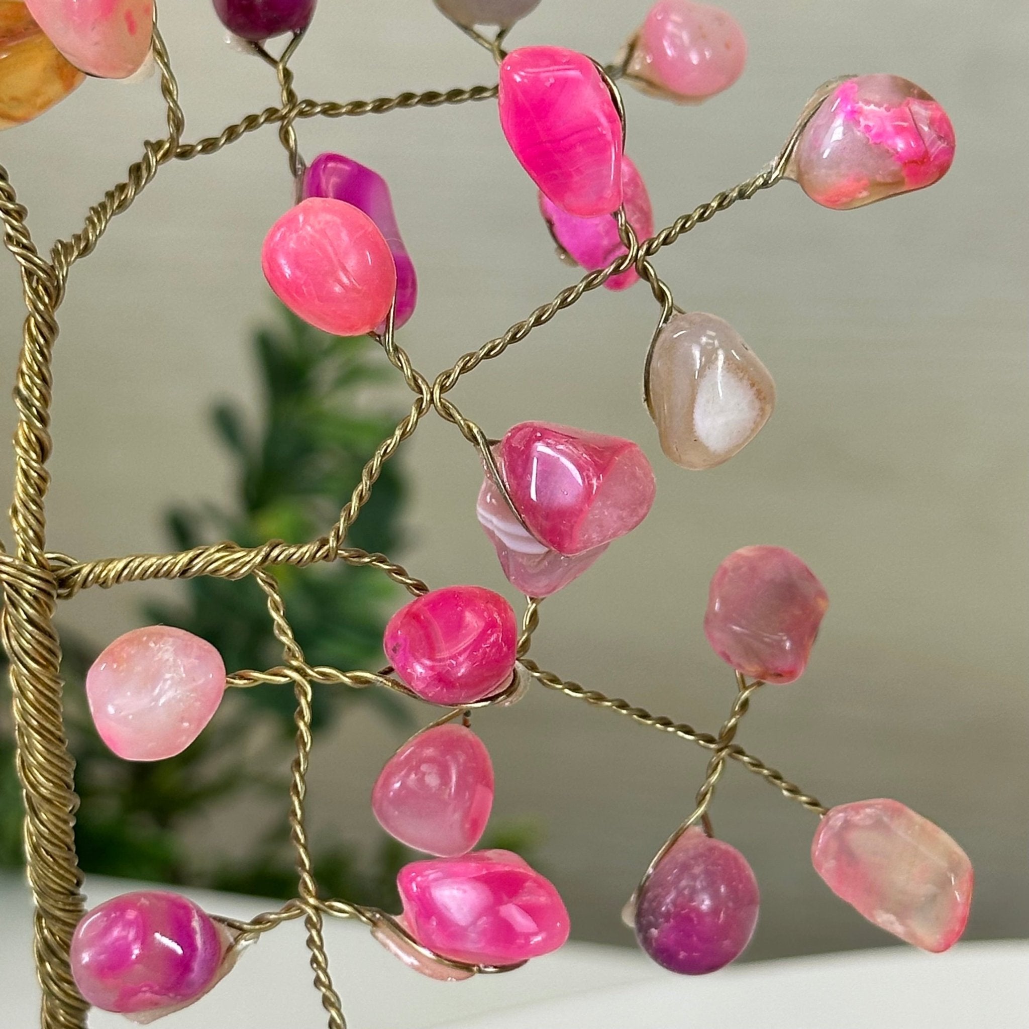 6" Tall Pink Agate Handmade Wire Gem Tree with Quartz base, 50 Gems #5310PACQ - Brazil GemsBrazil Gems6" Tall Pink Agate Handmade Wire Gem Tree with Quartz base, 50 Gems #5310PACQGemstone Trees5310PACQ