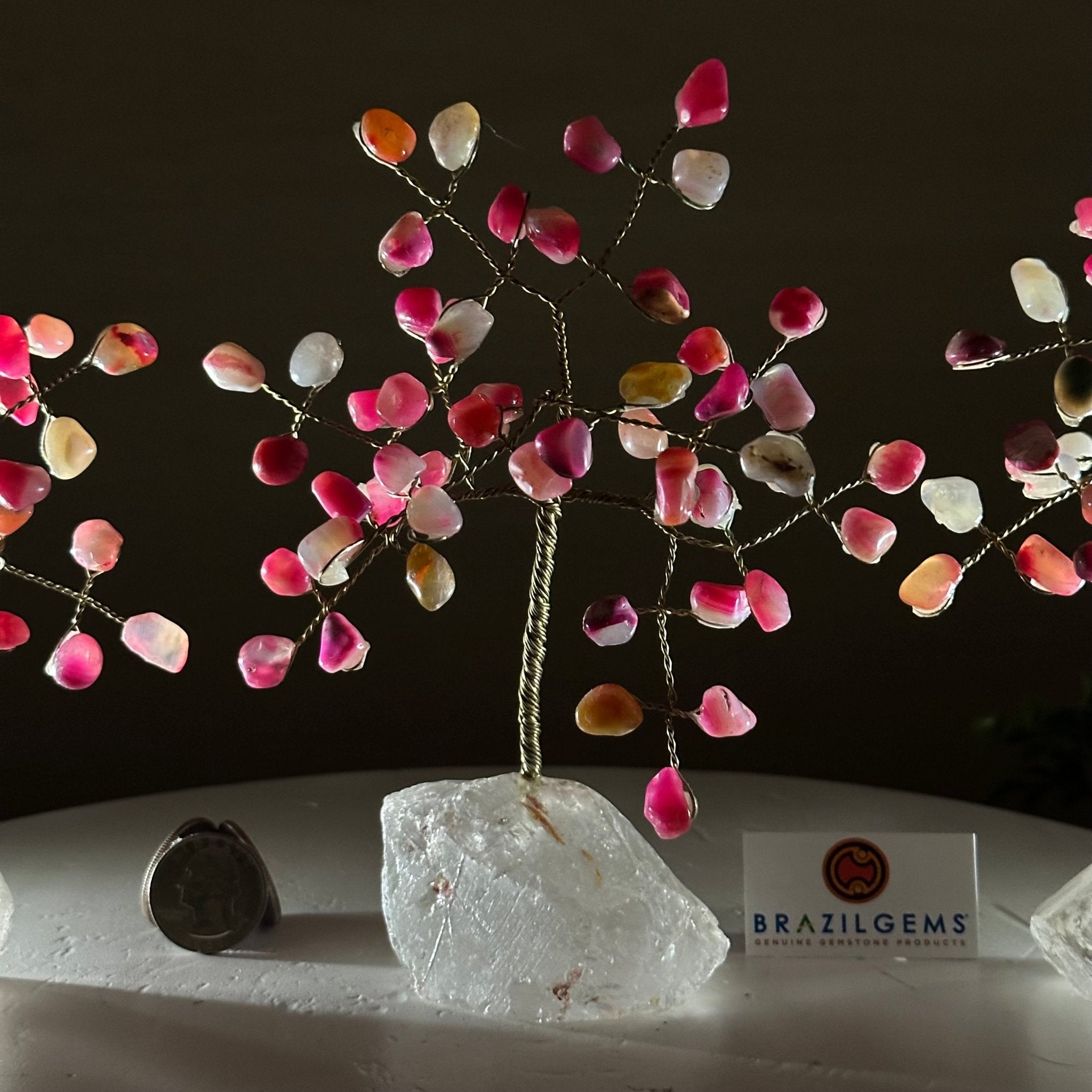 6" Tall Pink Agate Handmade Wire Gem Tree with Quartz base, 50 Gems #5310PACQ - Brazil GemsBrazil Gems6" Tall Pink Agate Handmade Wire Gem Tree with Quartz base, 50 Gems #5310PACQGemstone Trees5310PACQ