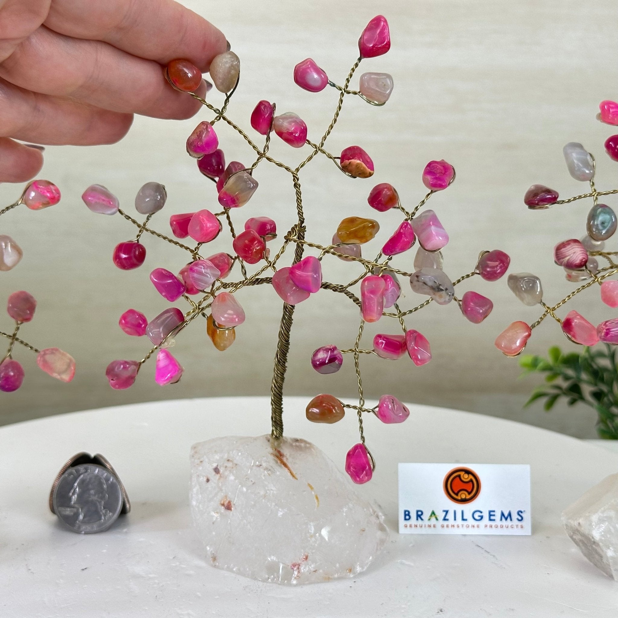 6" Tall Pink Agate Handmade Wire Gem Tree with Quartz base, 50 Gems #5310PACQ - Brazil GemsBrazil Gems6" Tall Pink Agate Handmade Wire Gem Tree with Quartz base, 50 Gems #5310PACQGemstone Trees5310PACQ