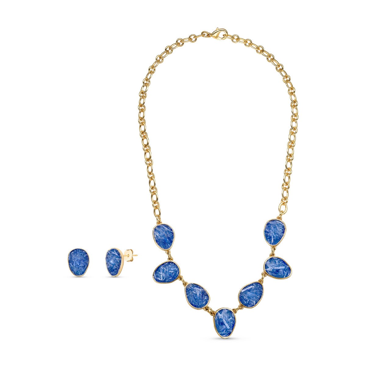 7 - Stone Gold Plated Riviera Necklace & Earring Set w/ Natural Gemstone Fragments - Brazil GemsBrazil Gems7 - Stone Gold Plated Riviera Necklace & Earring Set w/ Natural Gemstone FragmentsNecklace & Earring Set14GP1728 - 115