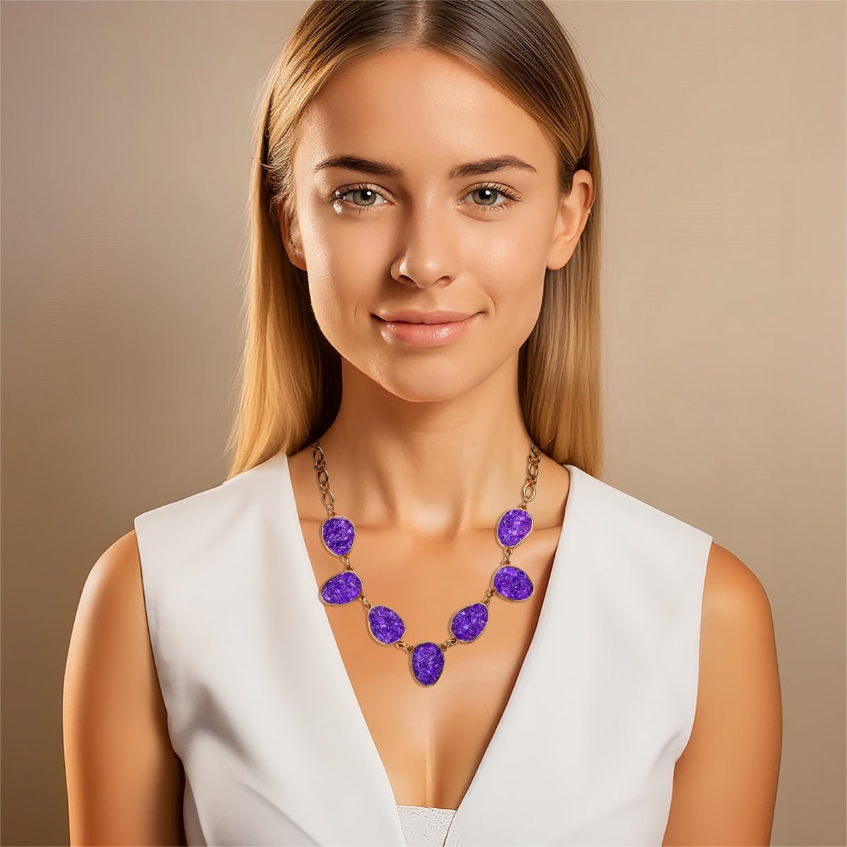 7 - Stone Gold Plated Riviera Necklace & Earring Set w/ Natural Gemstone Fragments - Brazil GemsBrazil Gems7 - Stone Gold Plated Riviera Necklace & Earring Set w/ Natural Gemstone FragmentsNecklace & Earring Set14GP1728 - 402