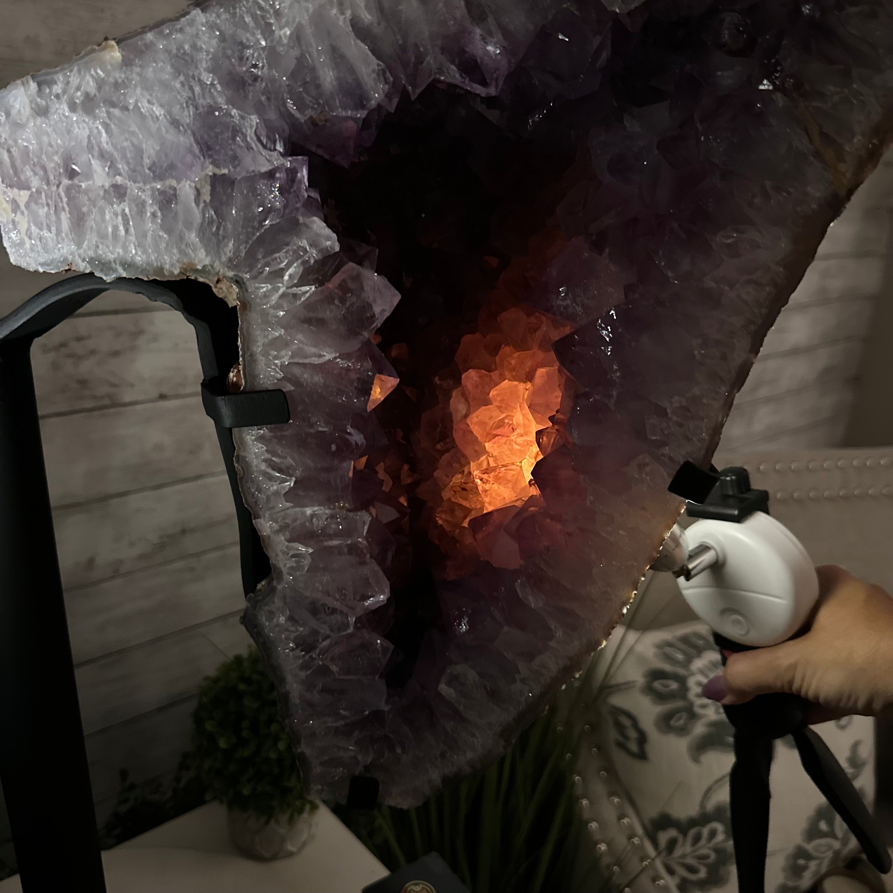 Amethyst Wings on a Metal Stand, 65.6 lbs & 25.6" Tall #5493 - 0049 - Brazil GemsBrazil GemsAmethyst Wings on a Metal Stand, 65.6 lbs & 25.6" Tall #5493 - 0049Amethyst Butterfly Wings5493 - 0049