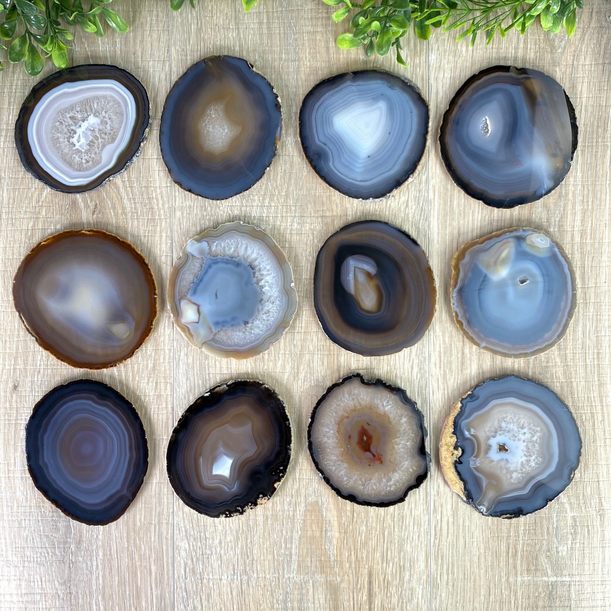 8-Piece Set Natural Agate Coasters 3.5" to 4.5" each #5205NATU8 - Brazil GemsBrazil Gems8-Piece Set Natural Agate Coasters 3.5" to 4.5" each #5205NATU8Coaster Sets5205NATU8