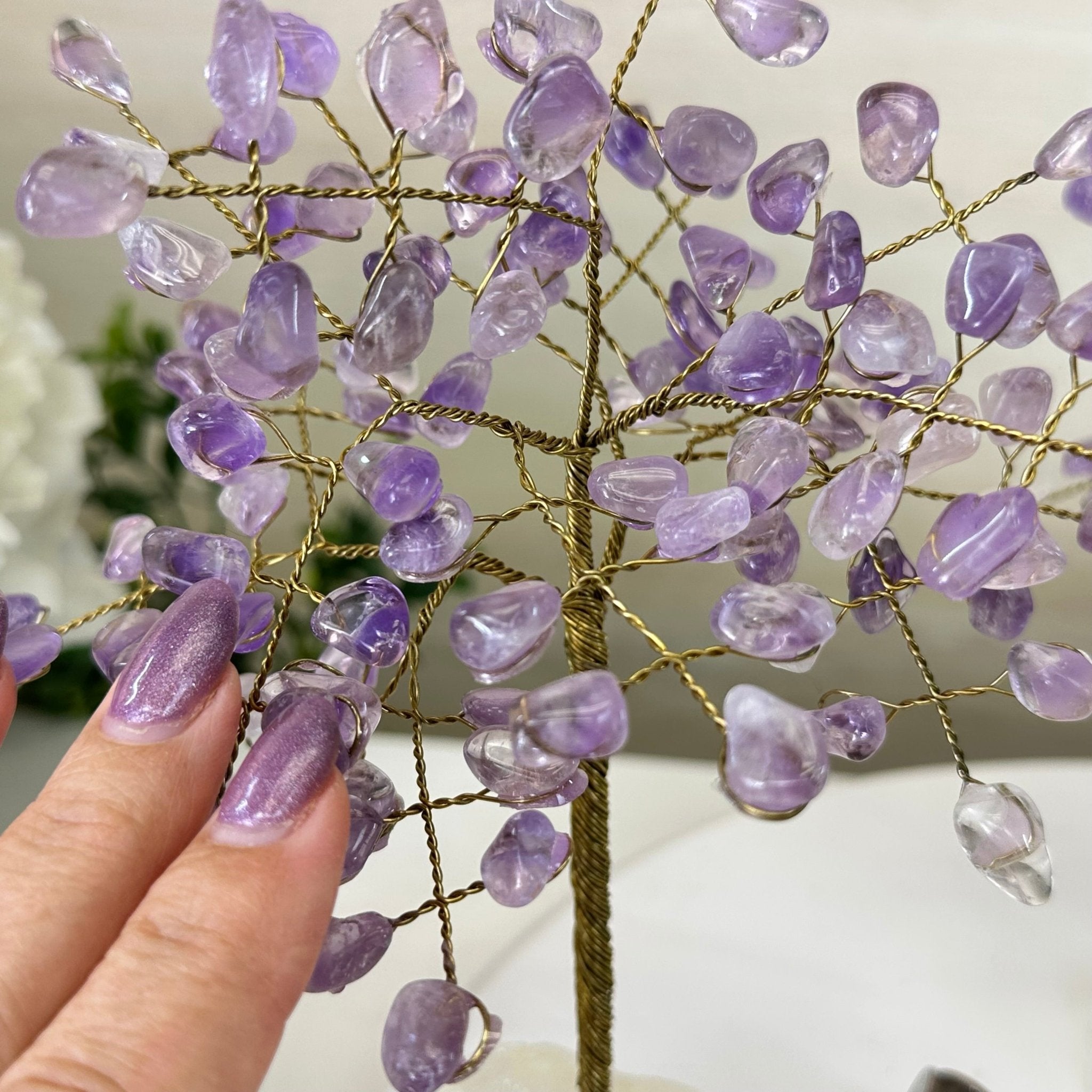 9" Tall Amethyst Handmade Wire Gem Tree with Milky Quartz base, 50 Gems #5316AMMQ - Brazil GemsBrazil Gems9" Tall Amethyst Handmade Wire Gem Tree with Milky Quartz base, 50 Gems #5316AMMQGemstone Trees5316AMMQ