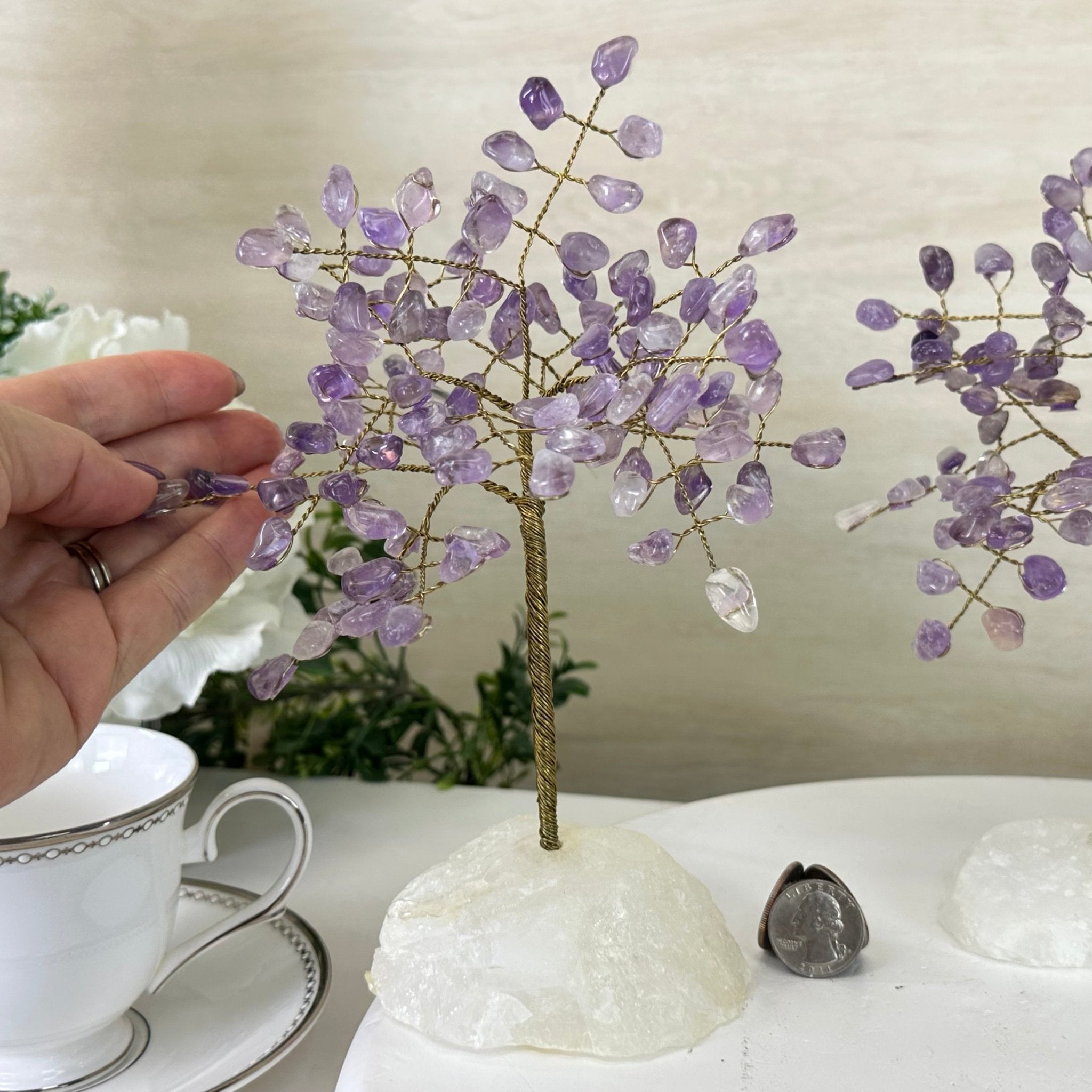 9" Tall Amethyst Handmade Wire Gem Tree with Milky Quartz base, 50 Gems #5316AMMQ - Brazil GemsBrazil Gems9" Tall Amethyst Handmade Wire Gem Tree with Milky Quartz base, 50 Gems #5316AMMQGemstone Trees5316AMMQ