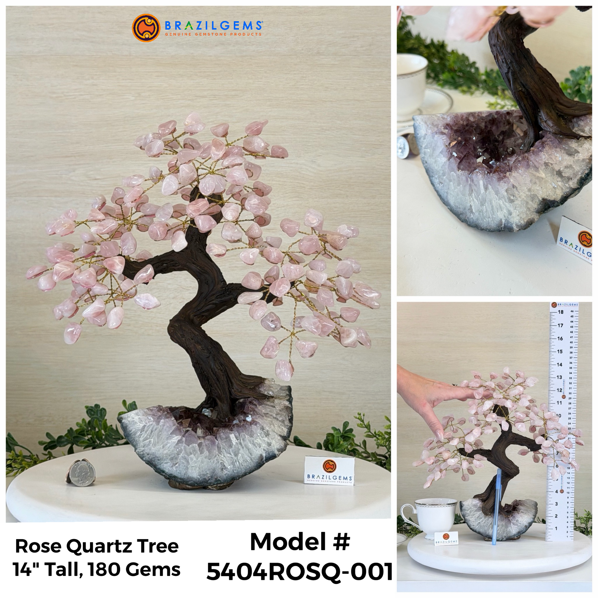 Rose Quartz Handmade Gemstone Tree 14