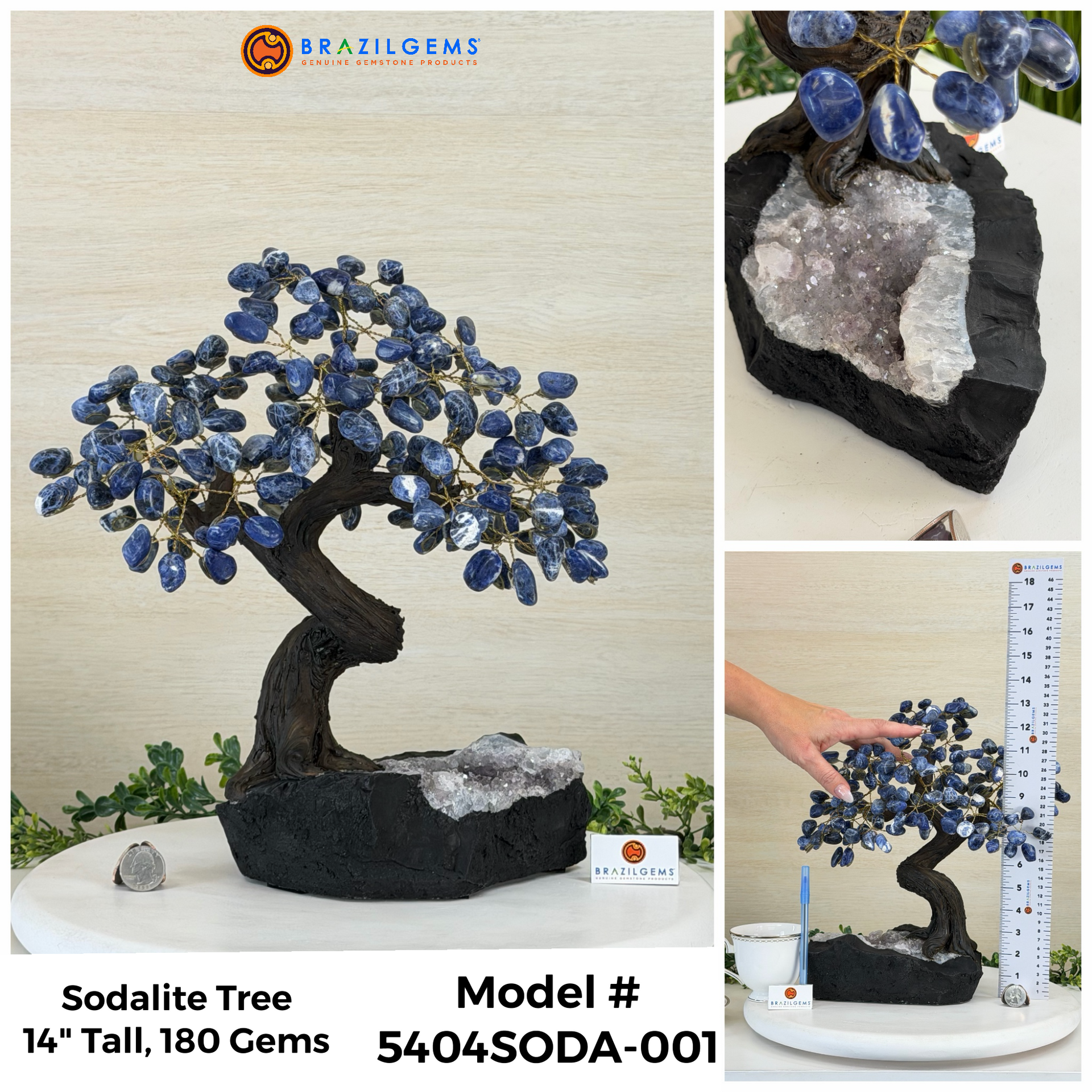 swarovski bonsai tree Sodalite Handmade Gemstone Tree 14" Tall Model #5404SODA