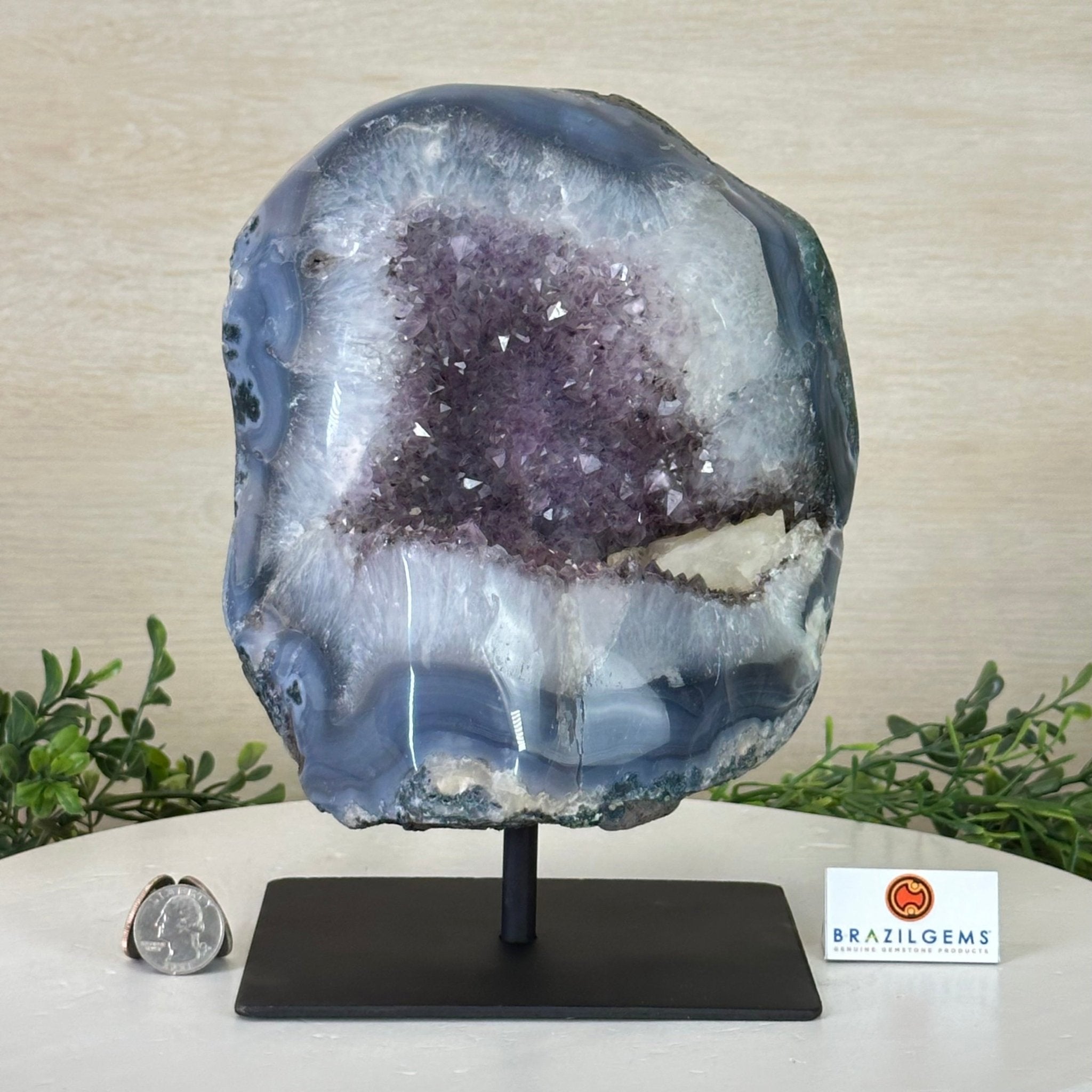 Amethyst Cluster on a Metal Base, 10.8 lbs & 9.1" Tall #5491D - 0232 - Brazil GemsBrazil GemsAmethyst Cluster on a Metal Base, 10.8 lbs & 9.1" Tall #5491D - 0232Clusters on Fixed Bases5491D - 0232