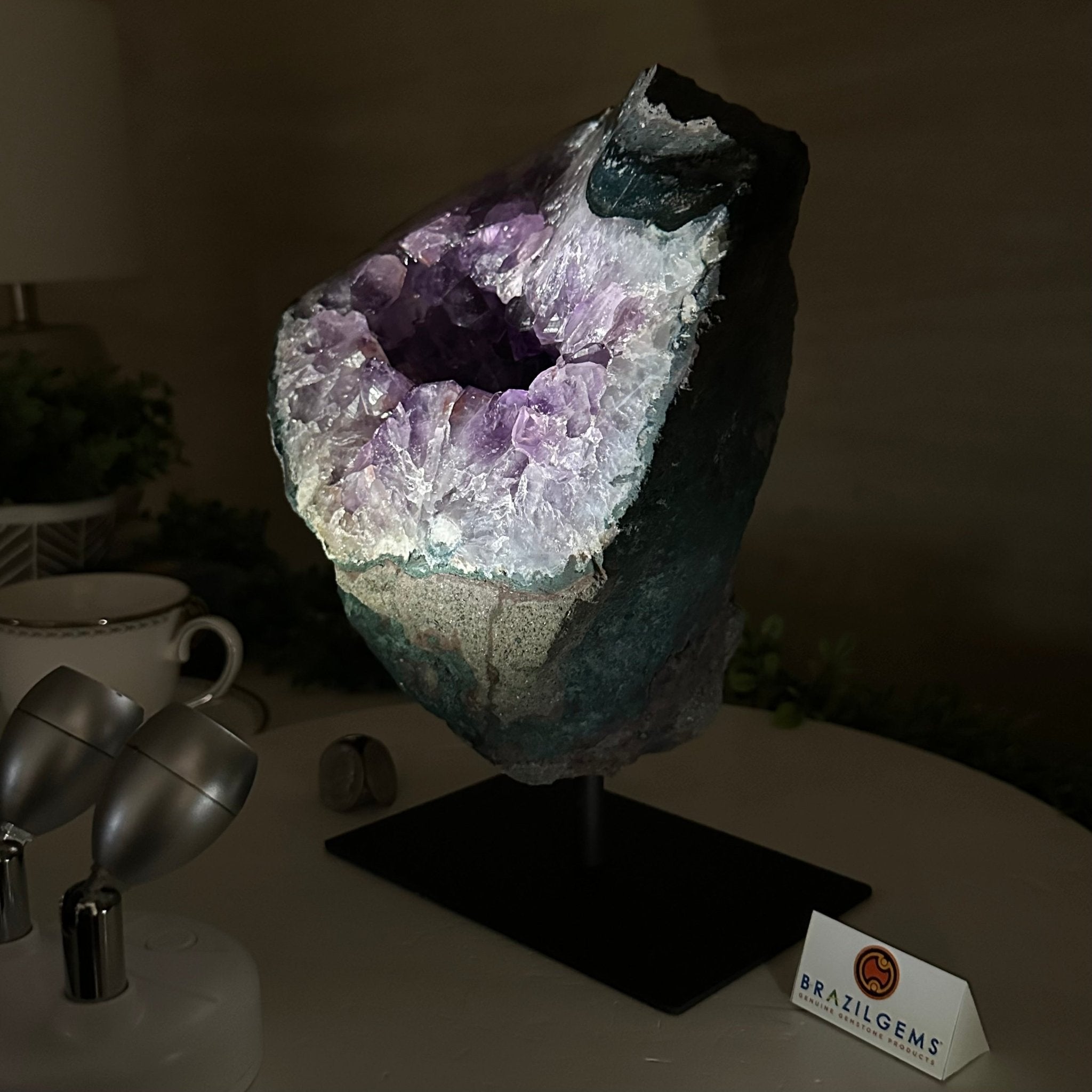 Amethyst Cluster on a Metal Base, 12.3 lbs & 9.5" Tall #5491D - 0237 - Brazil GemsBrazil GemsAmethyst Cluster on a Metal Base, 12.3 lbs & 9.5" Tall #5491D - 0237Clusters on Fixed Bases5491D - 0237