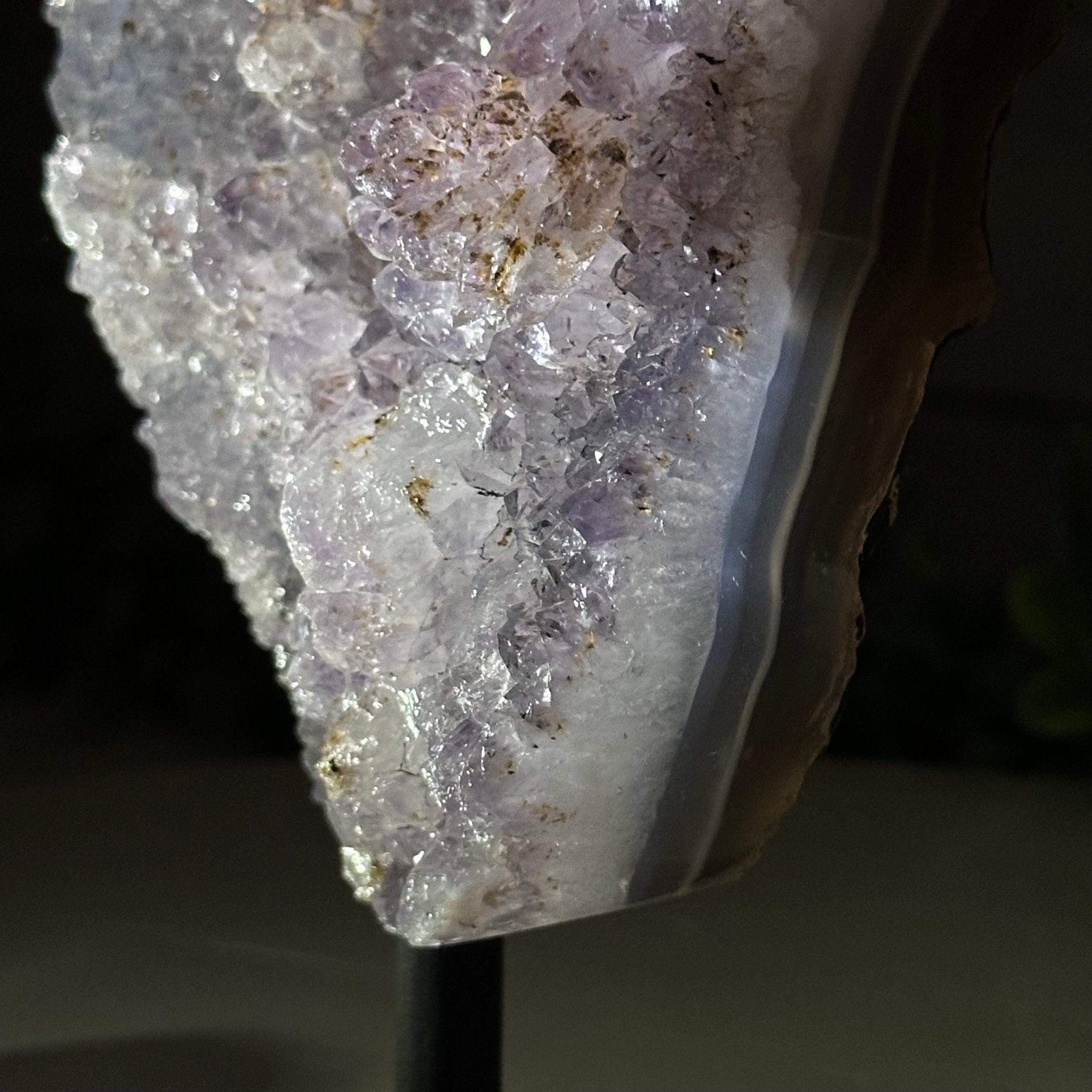 Amethyst Cluster on a Metal Base, 2.1 lbs & 8" Tall #5491-0163 - Brazil GemsBrazil GemsAmethyst Cluster on a Metal Base, 2.1 lbs & 8" Tall #5491-0163Clusters on Fixed Bases5491-0163