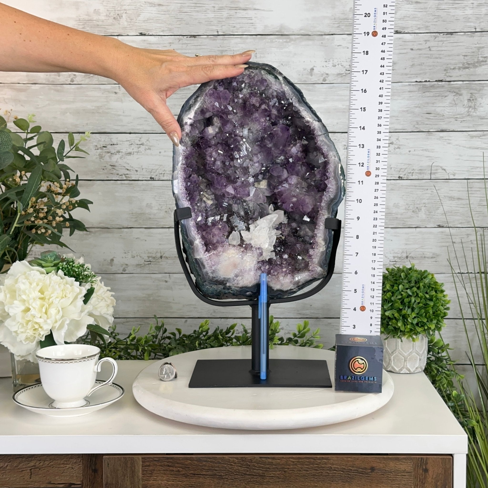 Amethyst Cluster on a Metal Base, 28.4 lbs & 17.5" Tall, #5491 - 0101 - Brazil GemsBrazil GemsAmethyst Cluster on a Metal Base, 28.4 lbs & 17.5" Tall, #5491 - 0101Clusters on Fixed Bases5491 - 0101