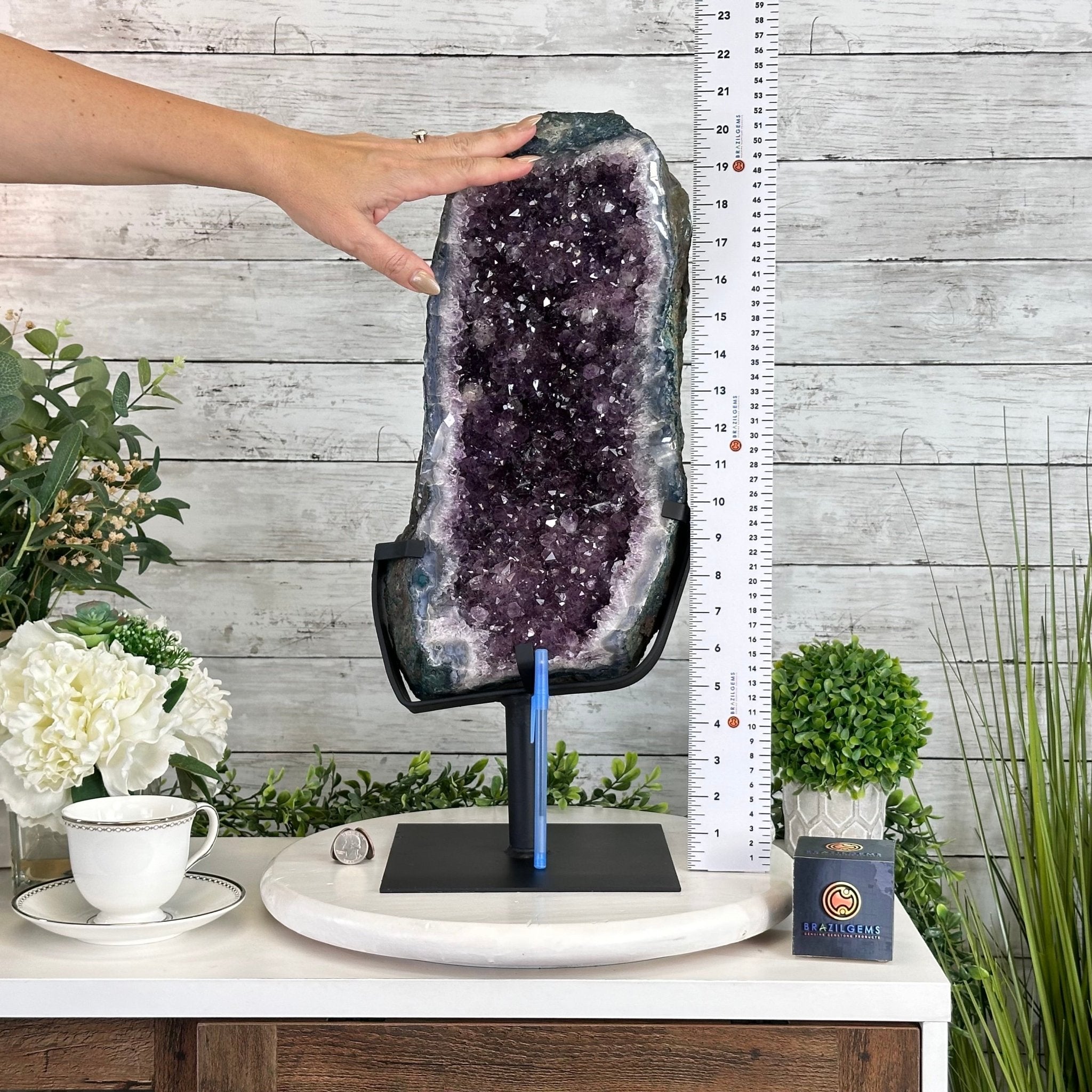 Amethyst Cluster on a Metal Base, 30.3 lbs & 20.4" Tall #5491 - 0103 - Brazil GemsBrazil GemsAmethyst Cluster on a Metal Base, 30.3 lbs & 20.4" Tall #5491 - 0103Clusters on Fixed Bases5491 - 0103