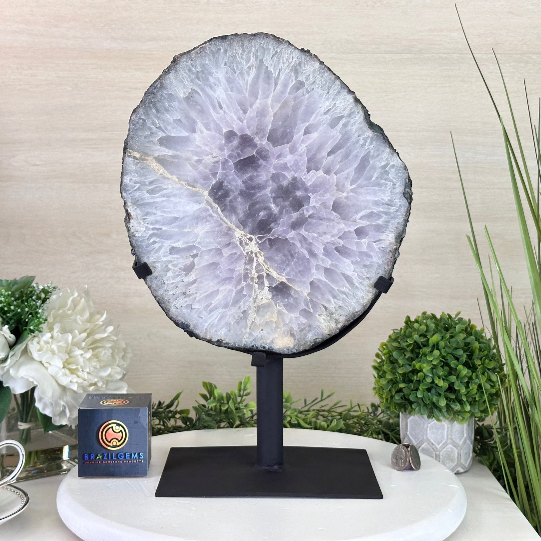 Amethyst Cluster on a Metal Base, 32 lbs & 15.7" Tall, #5491 - 0198 - Brazil GemsBrazil GemsAmethyst Cluster on a Metal Base, 32 lbs & 15.7" Tall, #5491 - 0198Clusters on Fixed Bases5491 - 0198