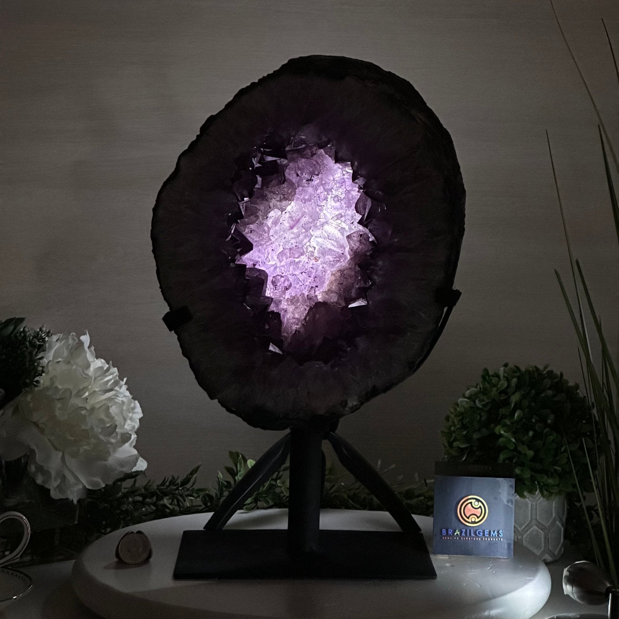 Amethyst Cluster on a Metal Base, 32 lbs & 15.7" Tall, #5491 - 0198 - Brazil GemsBrazil GemsAmethyst Cluster on a Metal Base, 32 lbs & 15.7" Tall, #5491 - 0198Clusters on Fixed Bases5491 - 0198