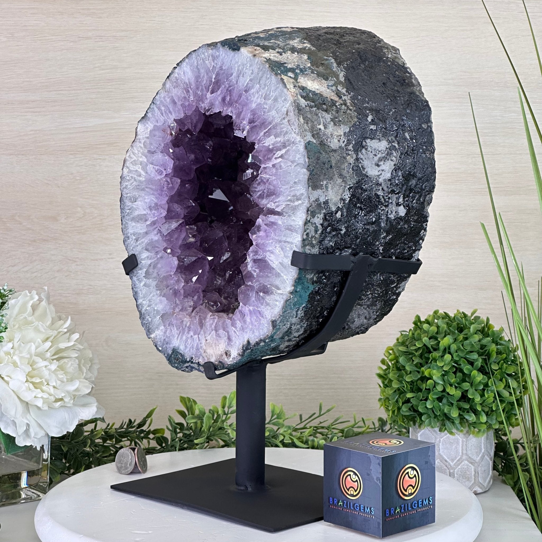 Amethyst Cluster on a Metal Base, 32 lbs & 15.7" Tall, #5491 - 0198 - Brazil GemsBrazil GemsAmethyst Cluster on a Metal Base, 32 lbs & 15.7" Tall, #5491 - 0198Clusters on Fixed Bases5491 - 0198