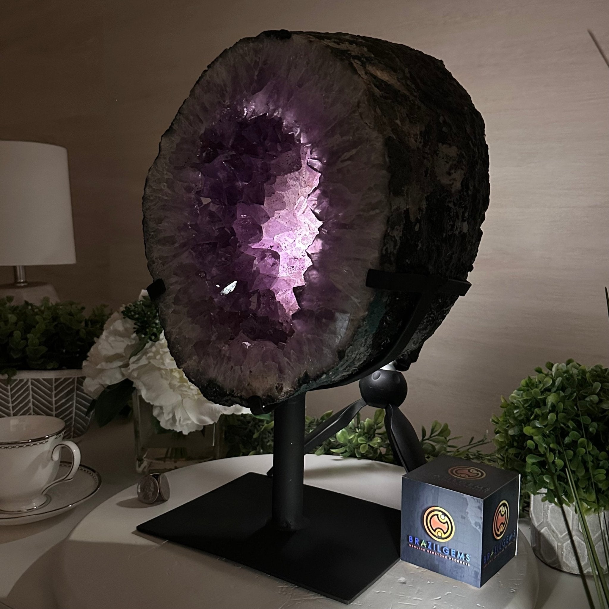 Amethyst Cluster on a Metal Base, 32 lbs & 15.7" Tall, #5491 - 0198 - Brazil GemsBrazil GemsAmethyst Cluster on a Metal Base, 32 lbs & 15.7" Tall, #5491 - 0198Clusters on Fixed Bases5491 - 0198