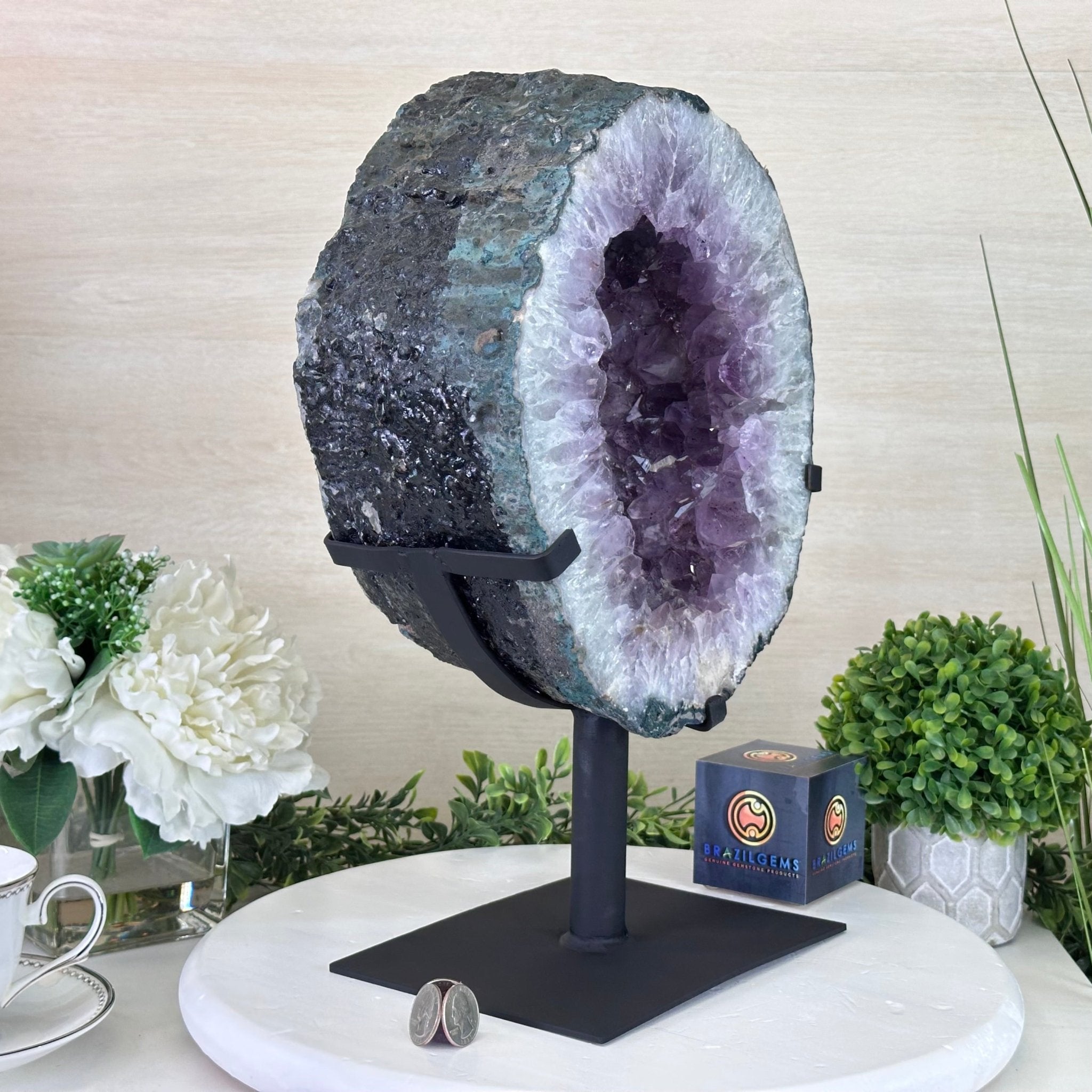 Amethyst Cluster on a Metal Base, 32 lbs & 15.7" Tall, #5491 - 0198 - Brazil GemsBrazil GemsAmethyst Cluster on a Metal Base, 32 lbs & 15.7" Tall, #5491 - 0198Clusters on Fixed Bases5491 - 0198