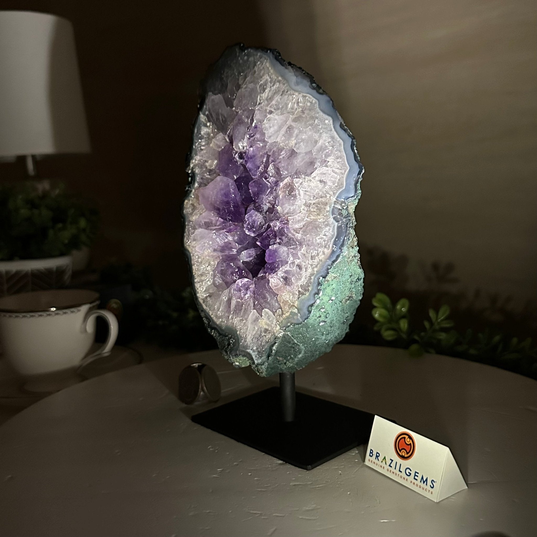 Amethyst Cluster on a Metal Base, 4.6 lbs & 8.6" Tall #5491 - 0209 - Brazil GemsBrazil GemsAmethyst Cluster on a Metal Base, 4.6 lbs & 8.6" Tall #5491 - 0209Clusters on Fixed Bases5491 - 0209