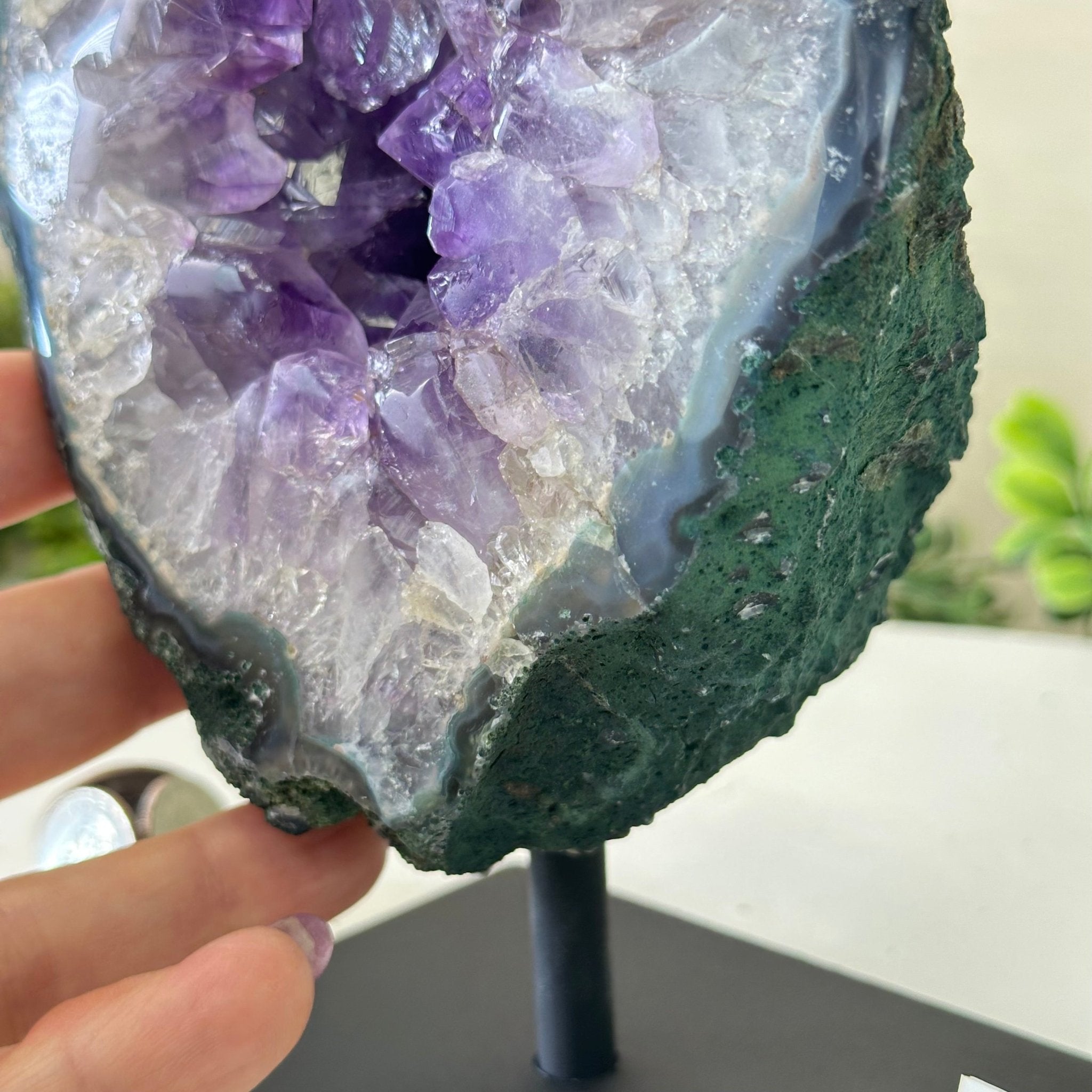 Amethyst Cluster on a Metal Base, 4.6 lbs & 8.6" Tall #5491 - 0209 - Brazil GemsBrazil GemsAmethyst Cluster on a Metal Base, 4.6 lbs & 8.6" Tall #5491 - 0209Clusters on Fixed Bases5491 - 0209