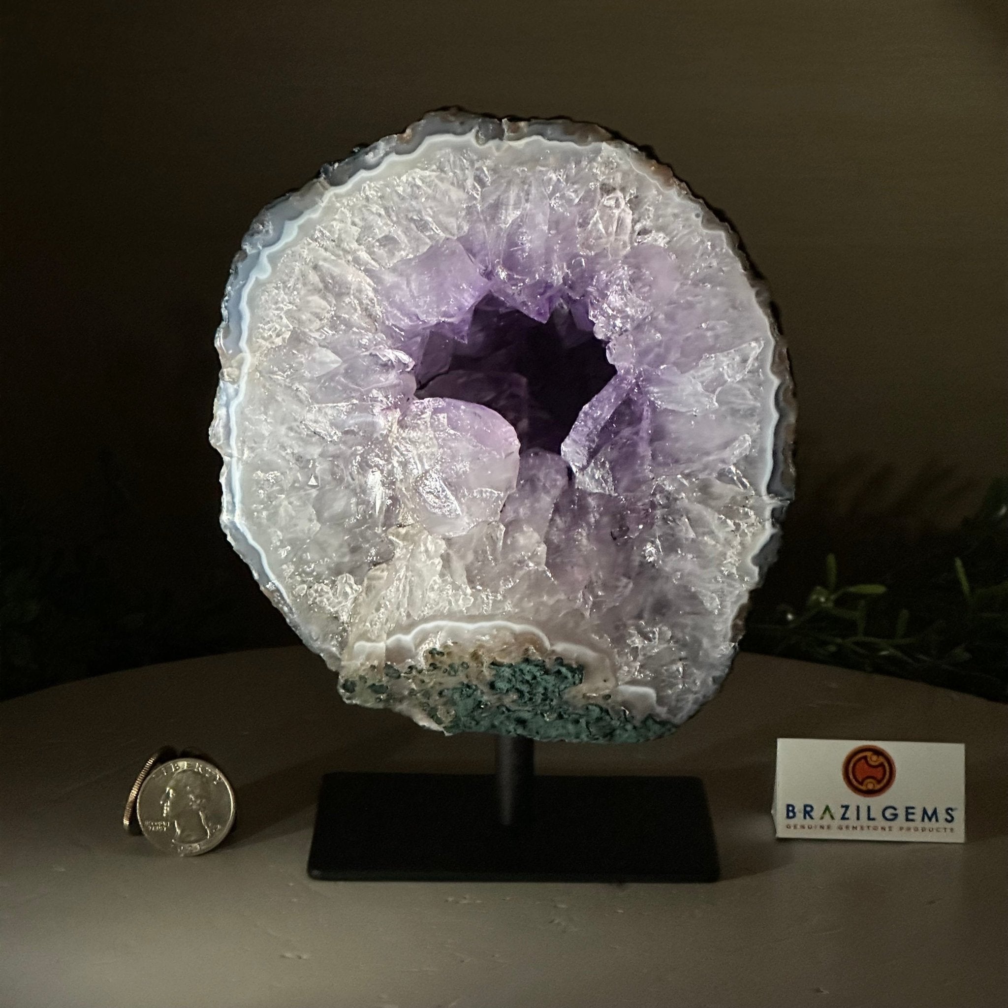 Amethyst Cluster on a Metal Base, 4.9 lbs & 7.3" Tall #5491 - 0210 - Brazil GemsBrazil GemsAmethyst Cluster on a Metal Base, 4.9 lbs & 7.3" Tall #5491 - 0210Clusters on Fixed Bases5491 - 0210