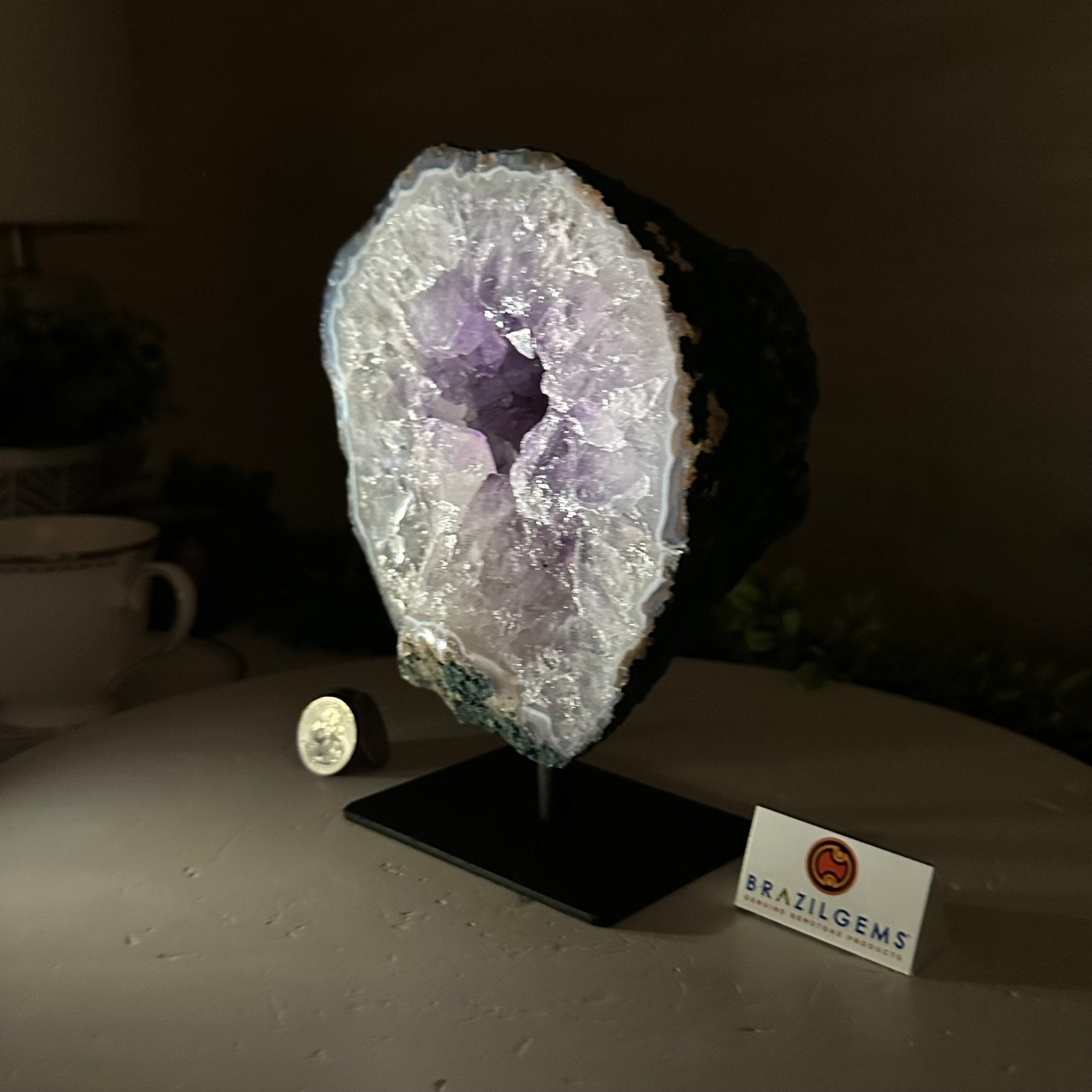 Amethyst Cluster on a Metal Base, 4.9 lbs & 7.3" Tall #5491 - 0210 - Brazil GemsBrazil GemsAmethyst Cluster on a Metal Base, 4.9 lbs & 7.3" Tall #5491 - 0210Clusters on Fixed Bases5491 - 0210