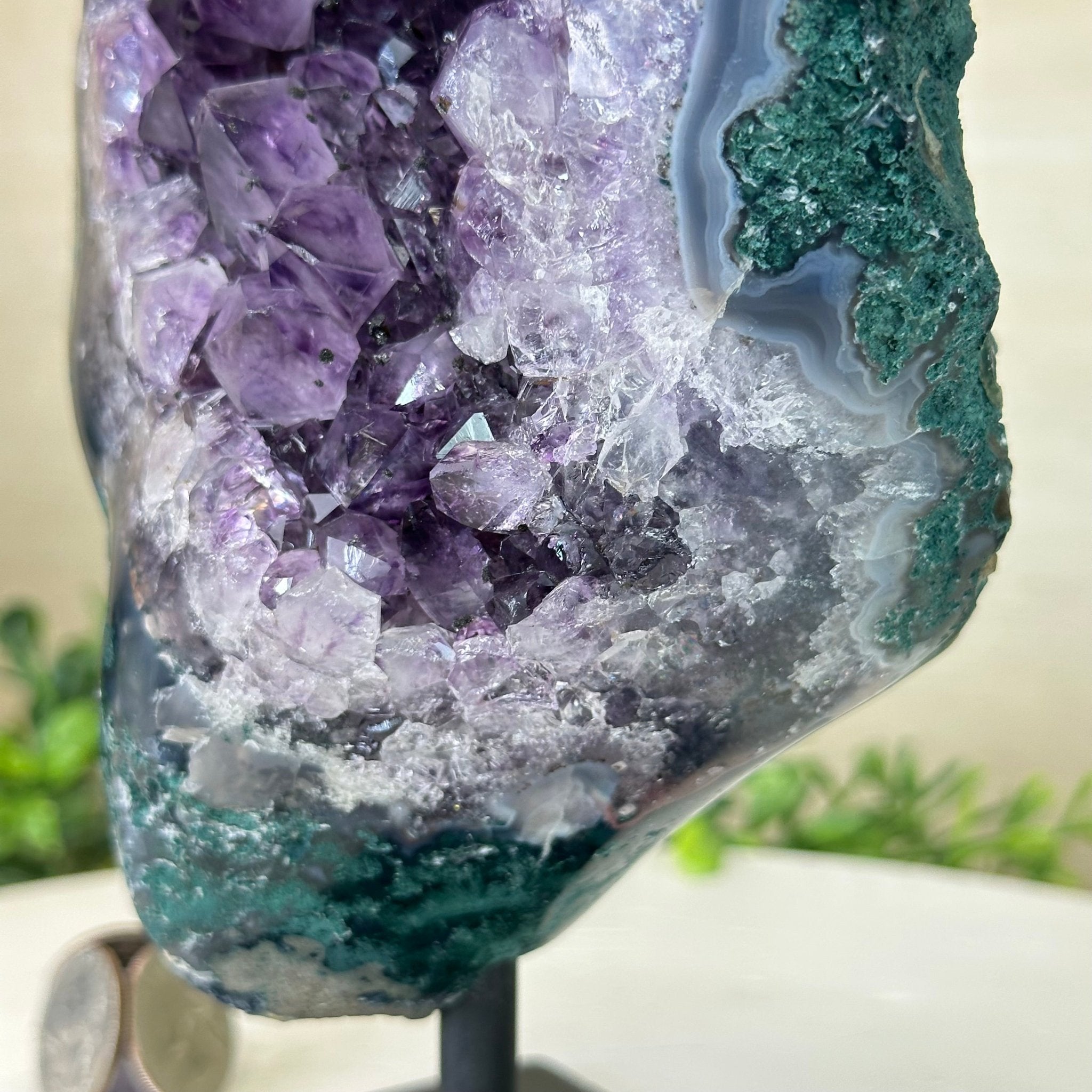 Amethyst Cluster on a Metal Base, 5.7 lbs & 9.4" Tall #5491 - 0224 - Brazil GemsBrazil GemsAmethyst Cluster on a Metal Base, 5.7 lbs & 9.4" Tall #5491 - 0224Clusters on Fixed Bases5491 - 0224