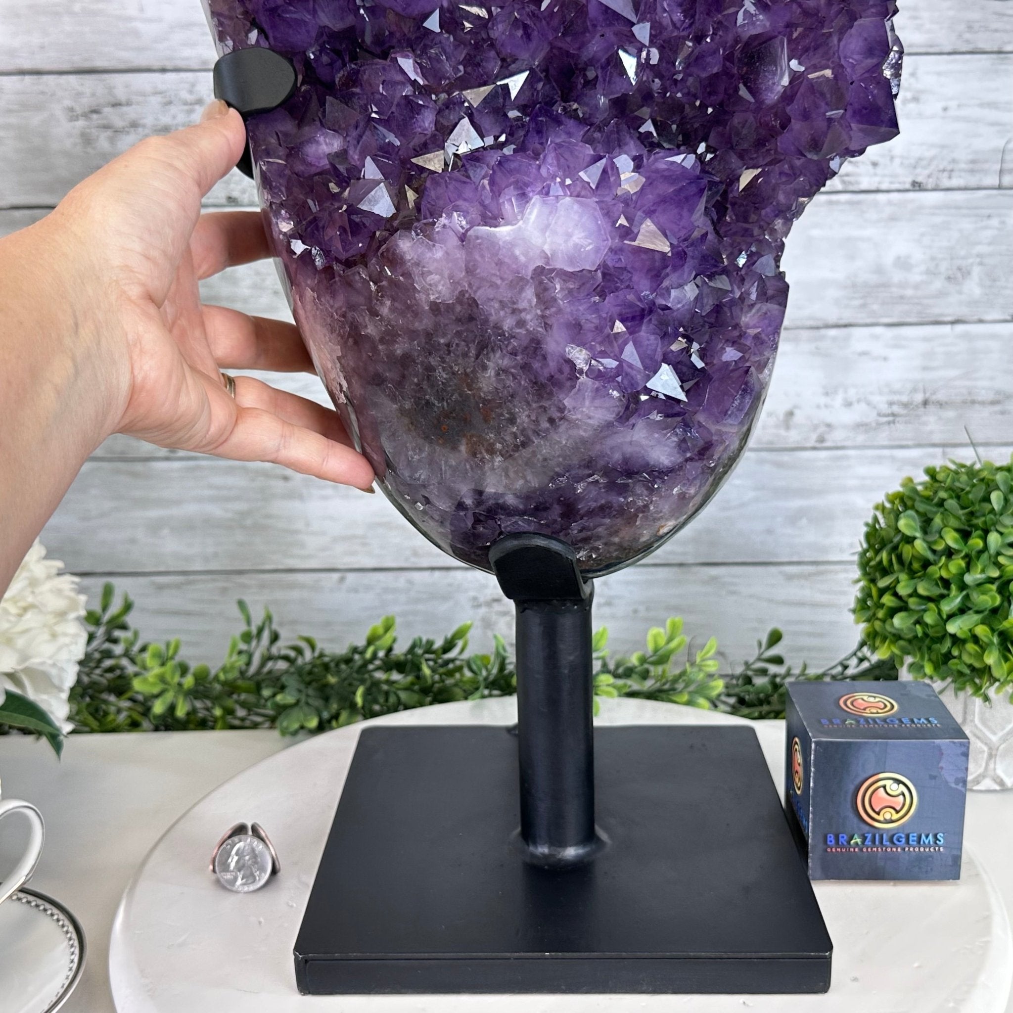 Amethyst Cluster on a Metal Base, 69.9 lbs & 23.1" Tall #5491 - 0146 - Brazil GemsBrazil GemsAmethyst Cluster on a Metal Base, 69.9 lbs & 23.1" Tall #5491 - 0146Clusters on Fixed Bases5491 - 0146
